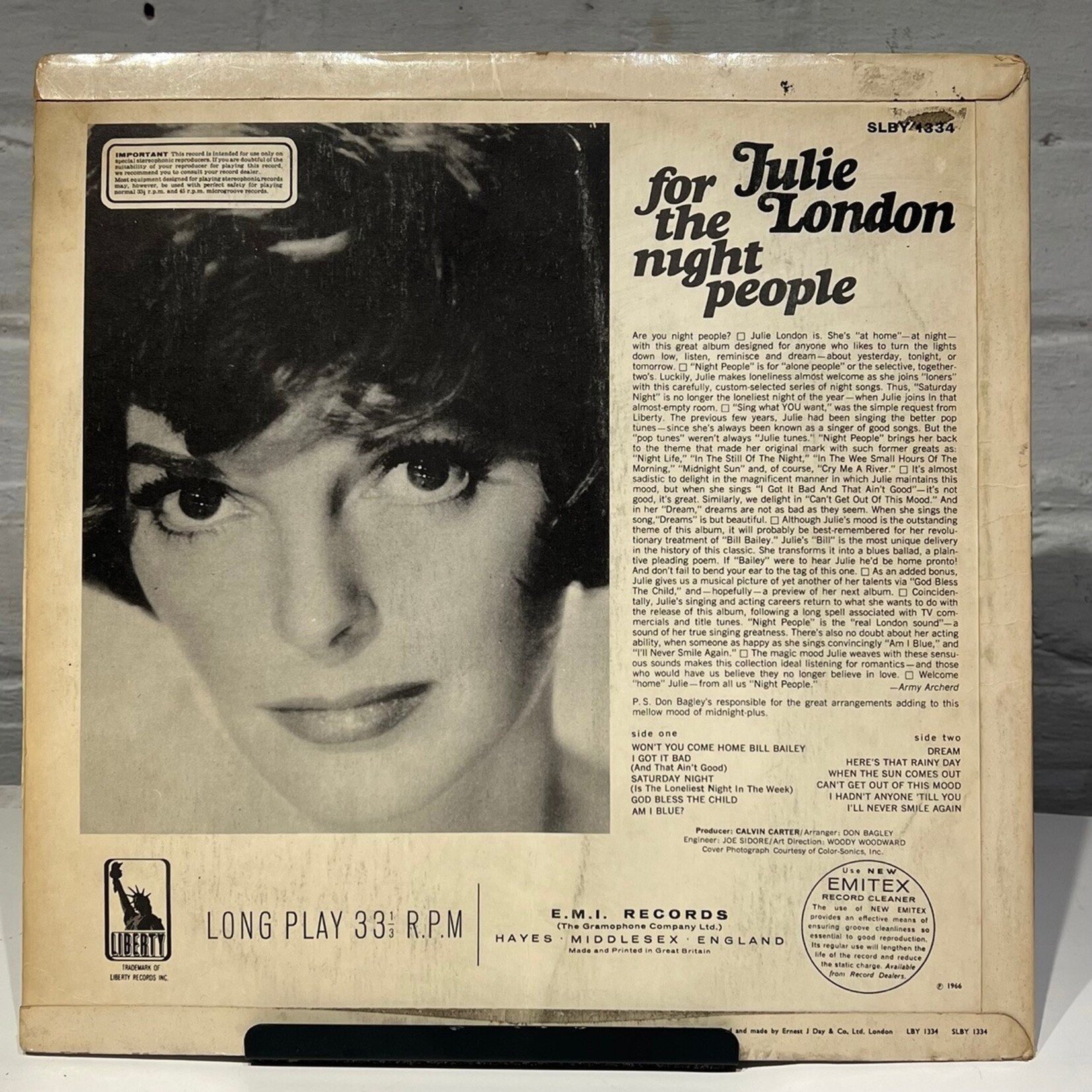 [Kollectible Vinyl] London, Julie: For The Night People (Vocal Jazz, UK, 1966, VG) [LIBERTY]