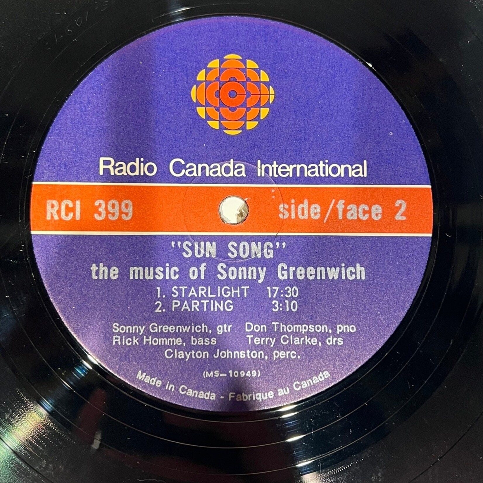 [Kollectible Vinyl] Greenwich, Sonny: Sun Song (The Music of Sonny Greenwich) (CANADA, 1970's, VG+) [CBC]