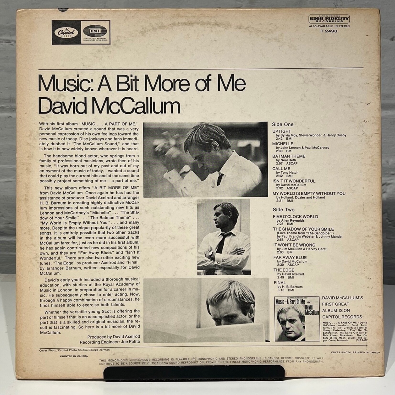 [Kollectible Vinyl] McCallum, David: Music: A Bit More of Me (CANADA, Mono, w/ Postcard Pics!, Dr. Dre sample on "The Edge", VG) [CAPITOL]