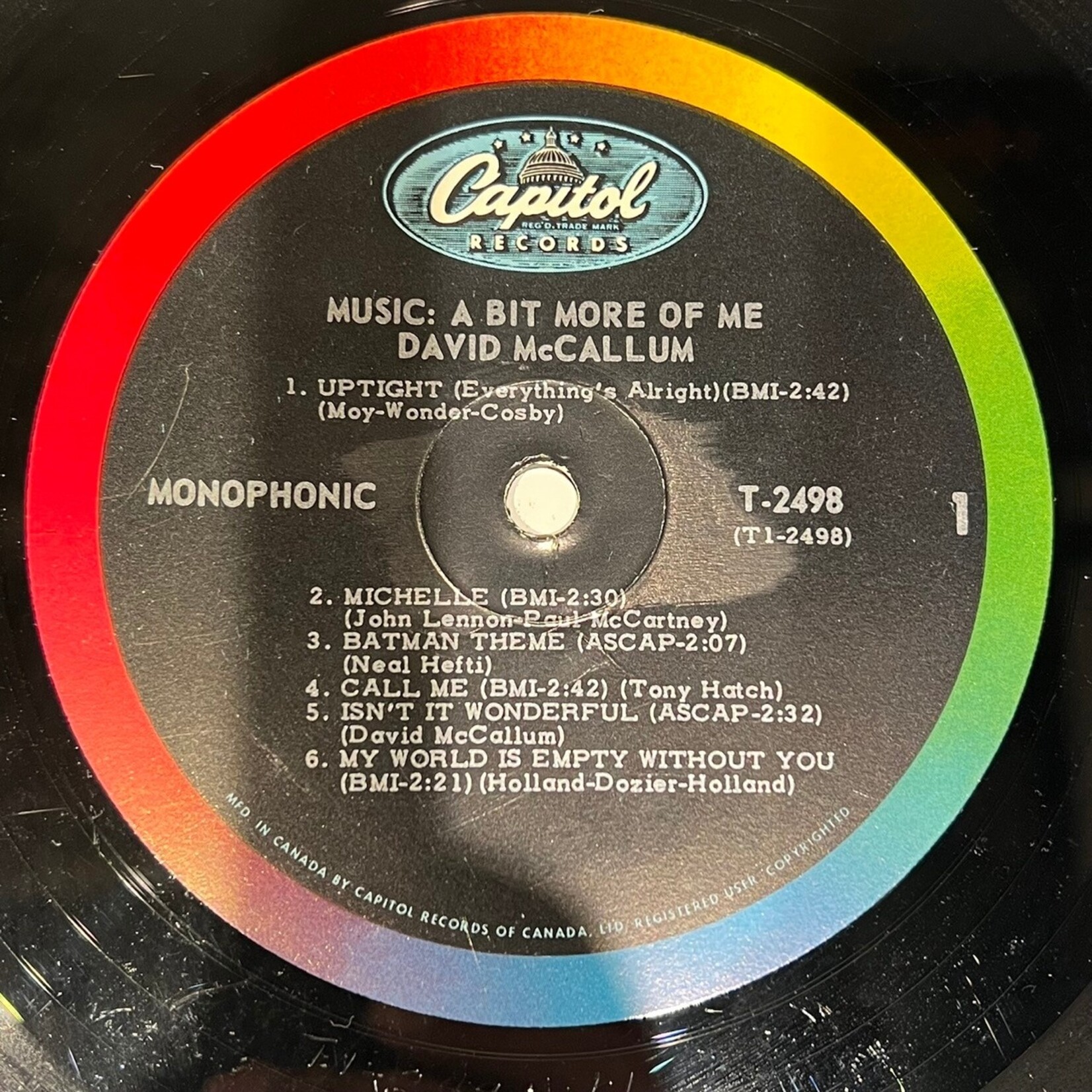 [Kollectible Vinyl] McCallum, David: Music: A Bit More of Me (CANADA, Mono, w/ Postcard Pics!, Dr. Dre sample on "The Edge", VG) [CAPITOL]