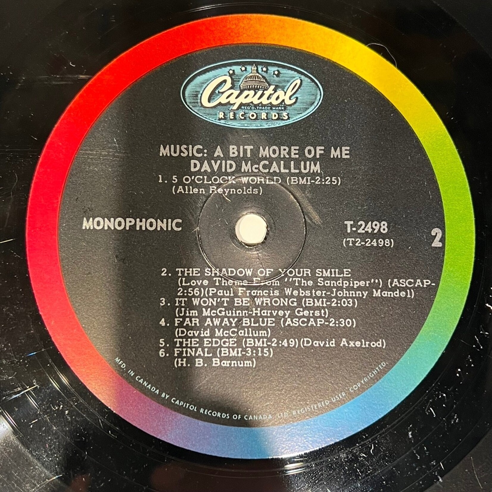 [Kollectible Vinyl] McCallum, David: Music: A Bit More of Me (CANADA, Mono, w/ Postcard Pics!, Dr. Dre sample on "The Edge", VG) [CAPITOL]