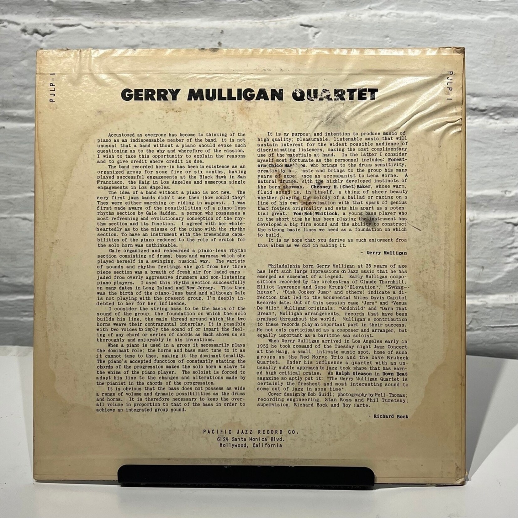[Kollectible Vinyl] Mulligan, Gerry Quartet: Self-Titled (10", USA, 1952, VG) [PACIFIC JAZZ]