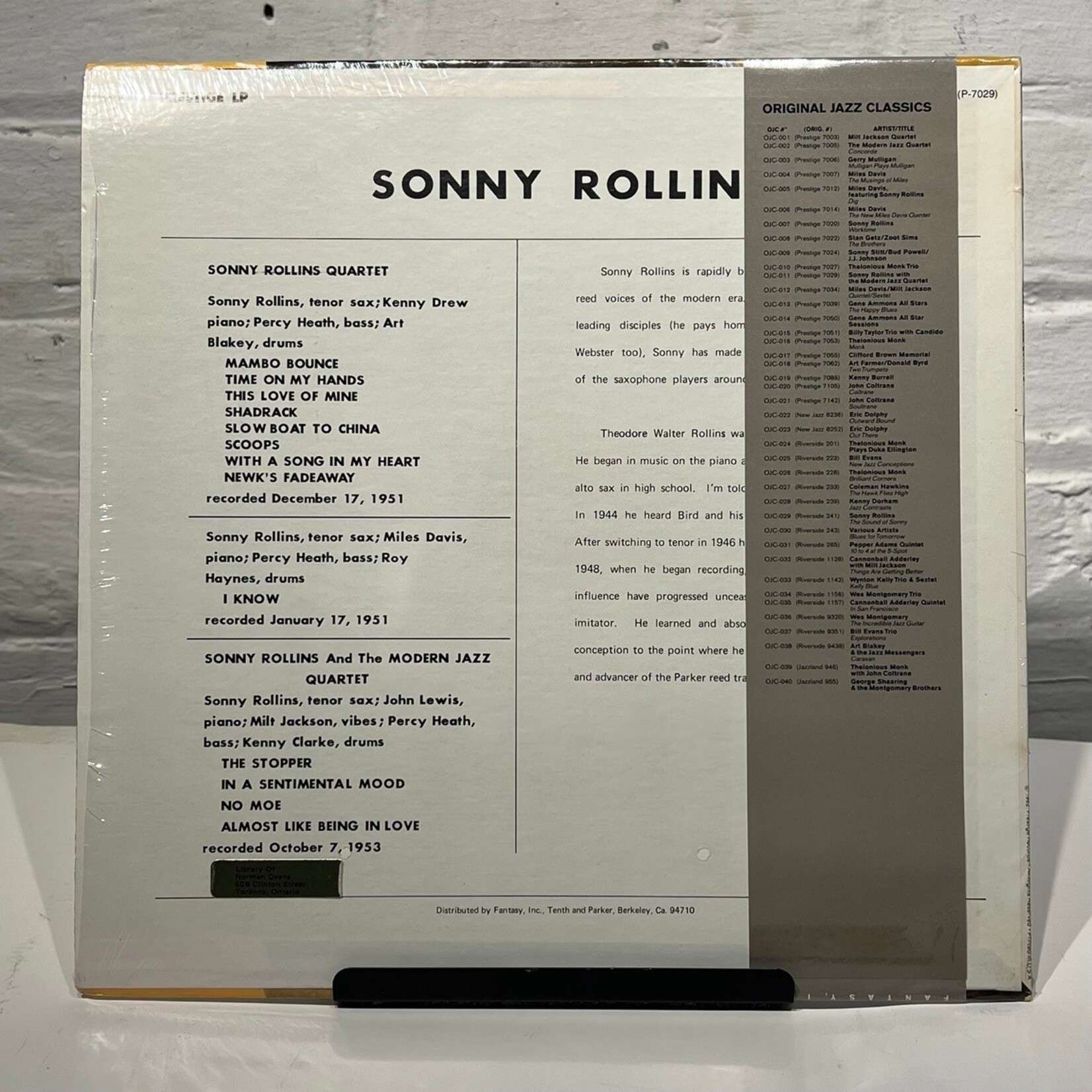 [Kollectible Vinyl] Rollins, Sonny w/ The Modern Jazz Quartet (ft. Art Blakey and Kenny Drew): Self-titled (USA, 1982, VG+) [PRESTIGE]
