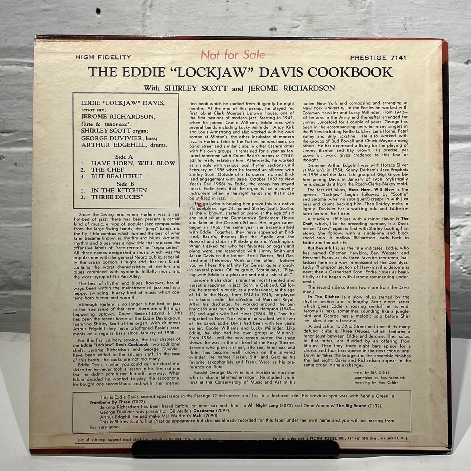 [Kollectible Vinyl] Davis, Eddie "Lockjaw" Quintet: Eddie Davis Cookbook (Promo Stamp!, USA, 1958, VG+) [PRESTIGE]