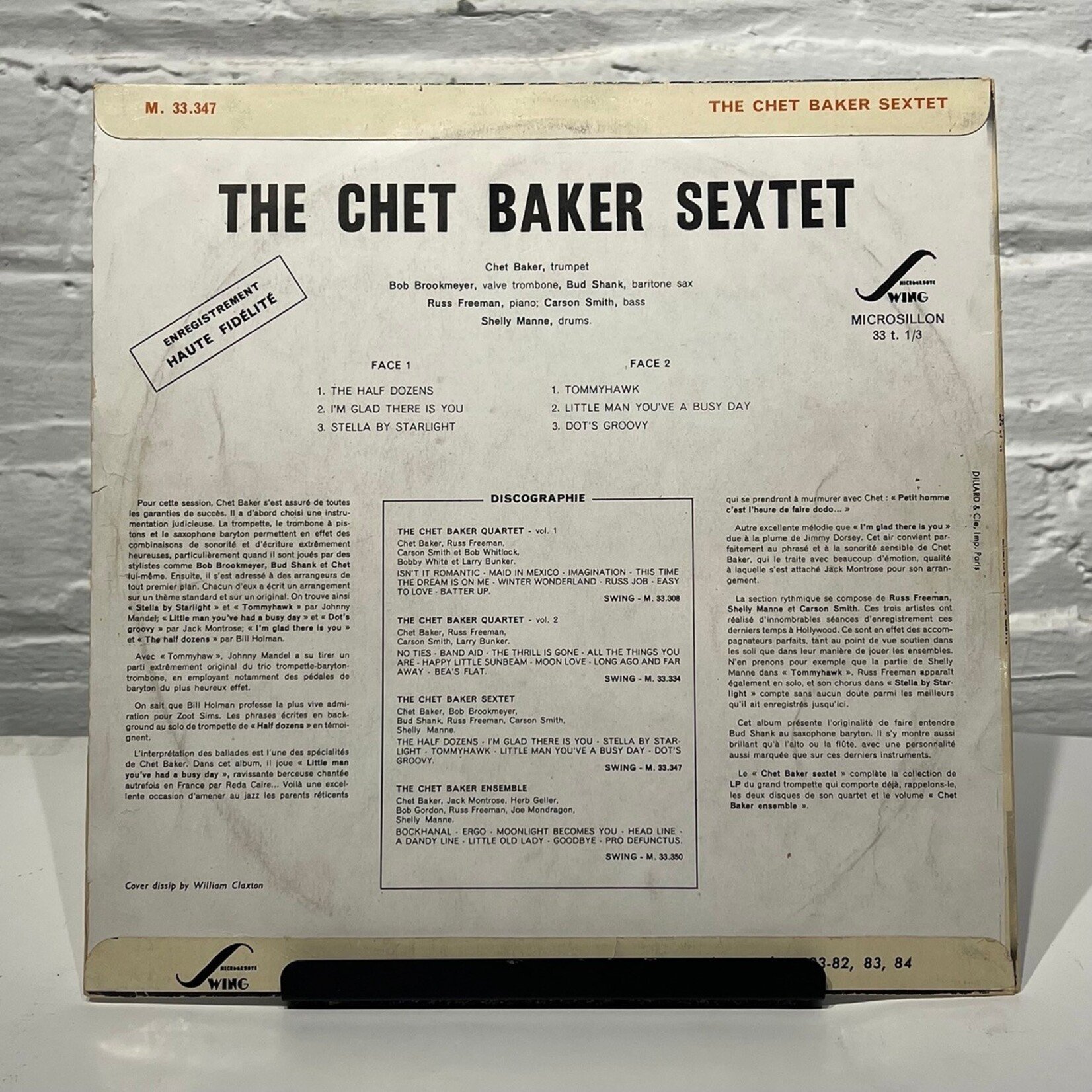 [Kollectible Vinyl] Baker, Chet Sextet: Self-Titled (FRANCE, 1954, VG) [PACIFIC JAZZ]