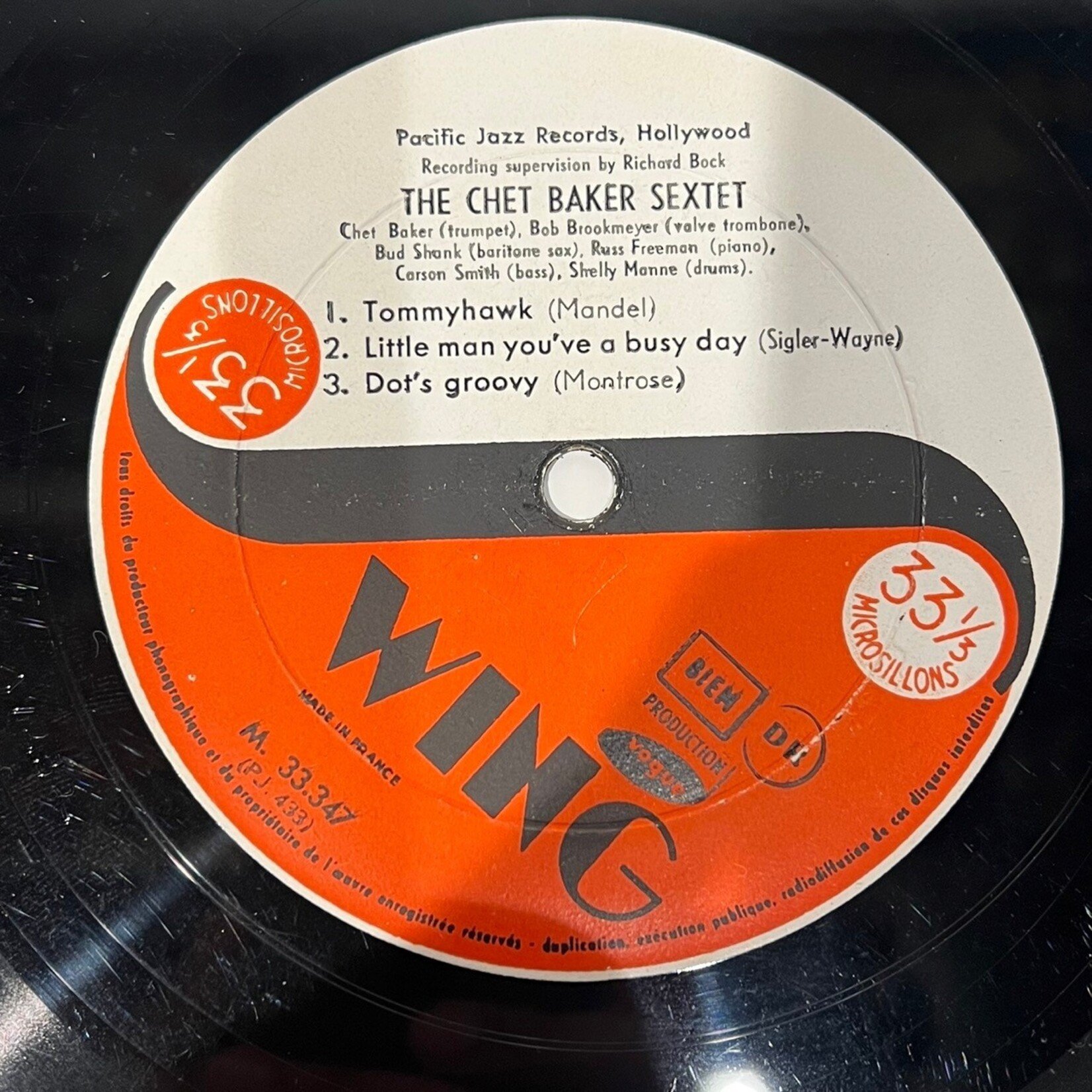 [Kollectible Vinyl] Baker, Chet Sextet: Self-Titled (FRANCE, 1954, VG) [PACIFIC JAZZ]