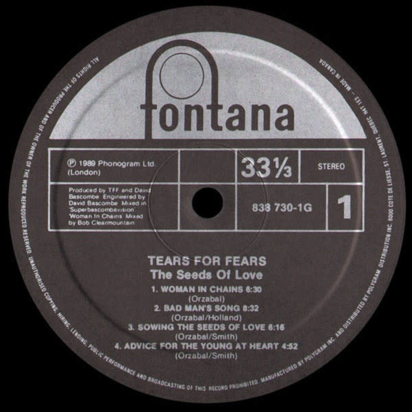 [Kollectible Vinyl] Tears For Fears: The Seeds Of Love (1989, Canada, Limited Ed., #'d, Ex) [FONTANA]