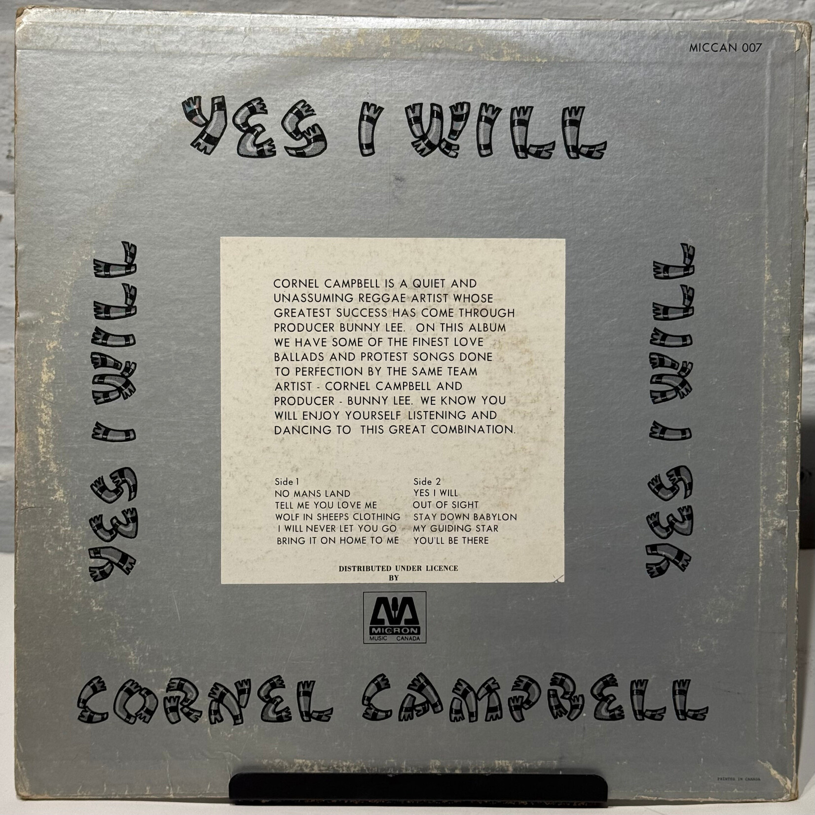 [Kollectible Vinyl] Campbell, Cornell: Yes I Will (1979, Canada, VG) [MICRON MUSIC]