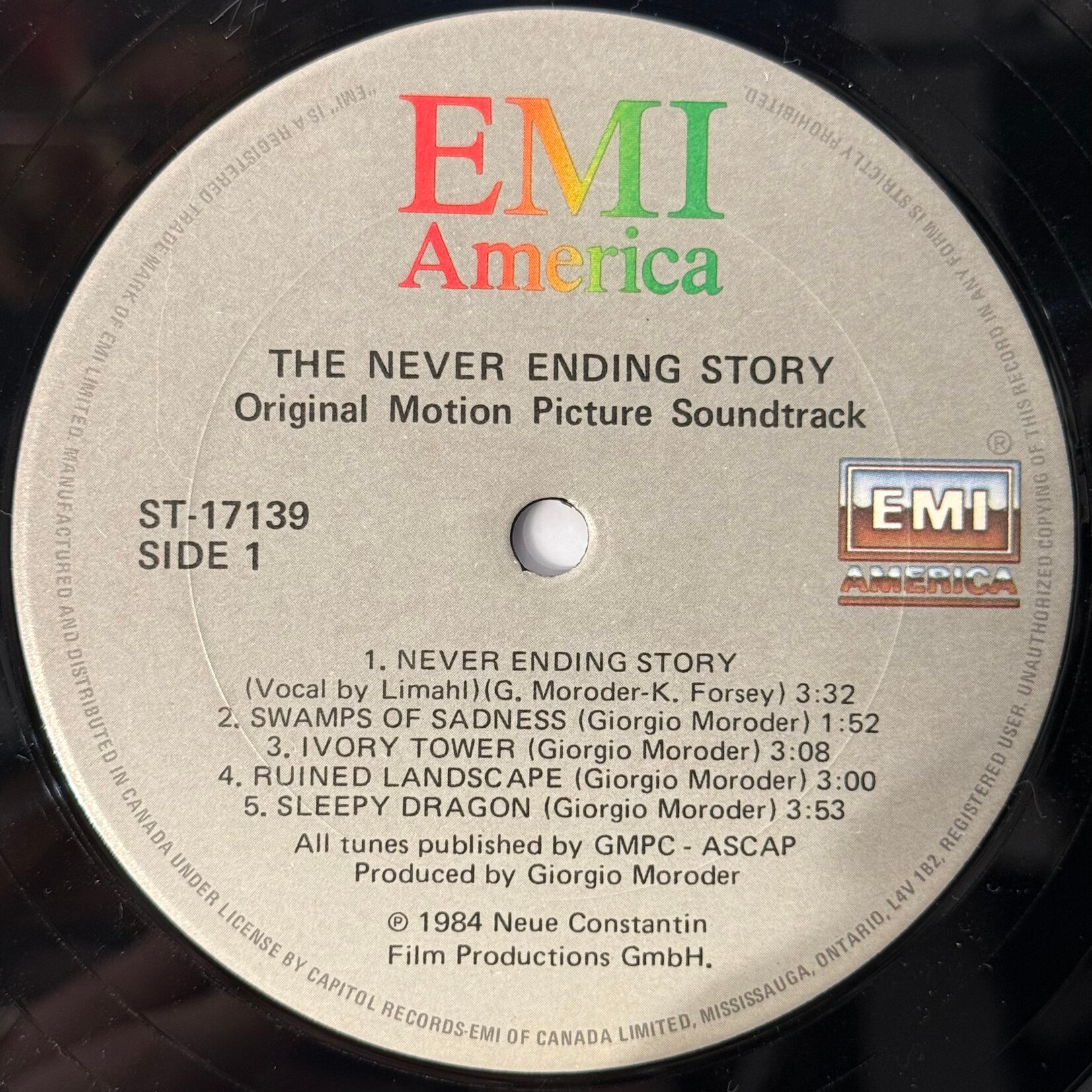 [Kollectible Vinyl] Moroder, Giorgio and Klaus Doldinger: The NeverEnding Story (Original Motion Picture Soundtrack) (1984, Canada, In Shrink, VG+) [EMI]