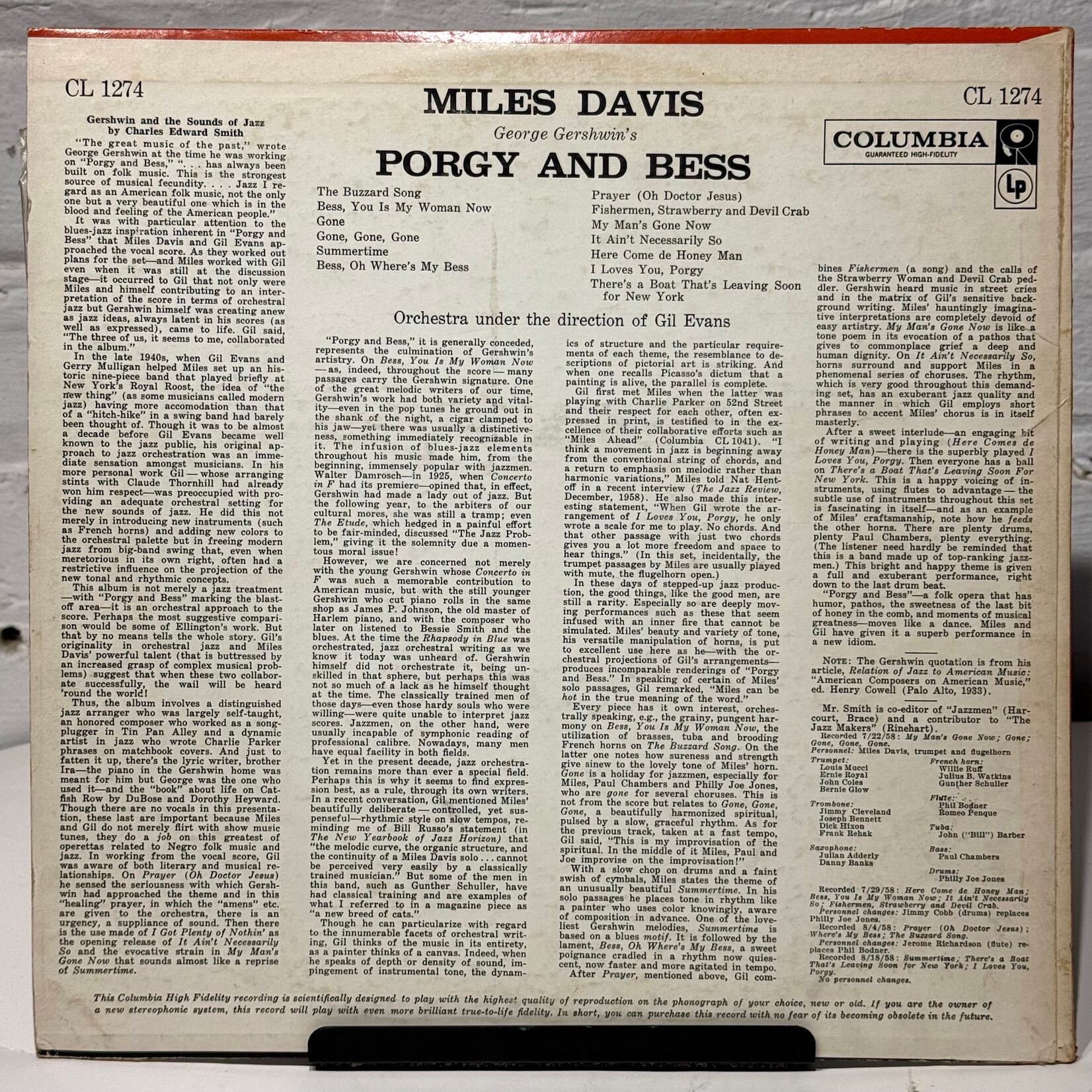 [Kollectible Vinyl] Davis, Miles: Porgy And Bess (Mono, 1959, Canada, VG+) [COLUMBIA]