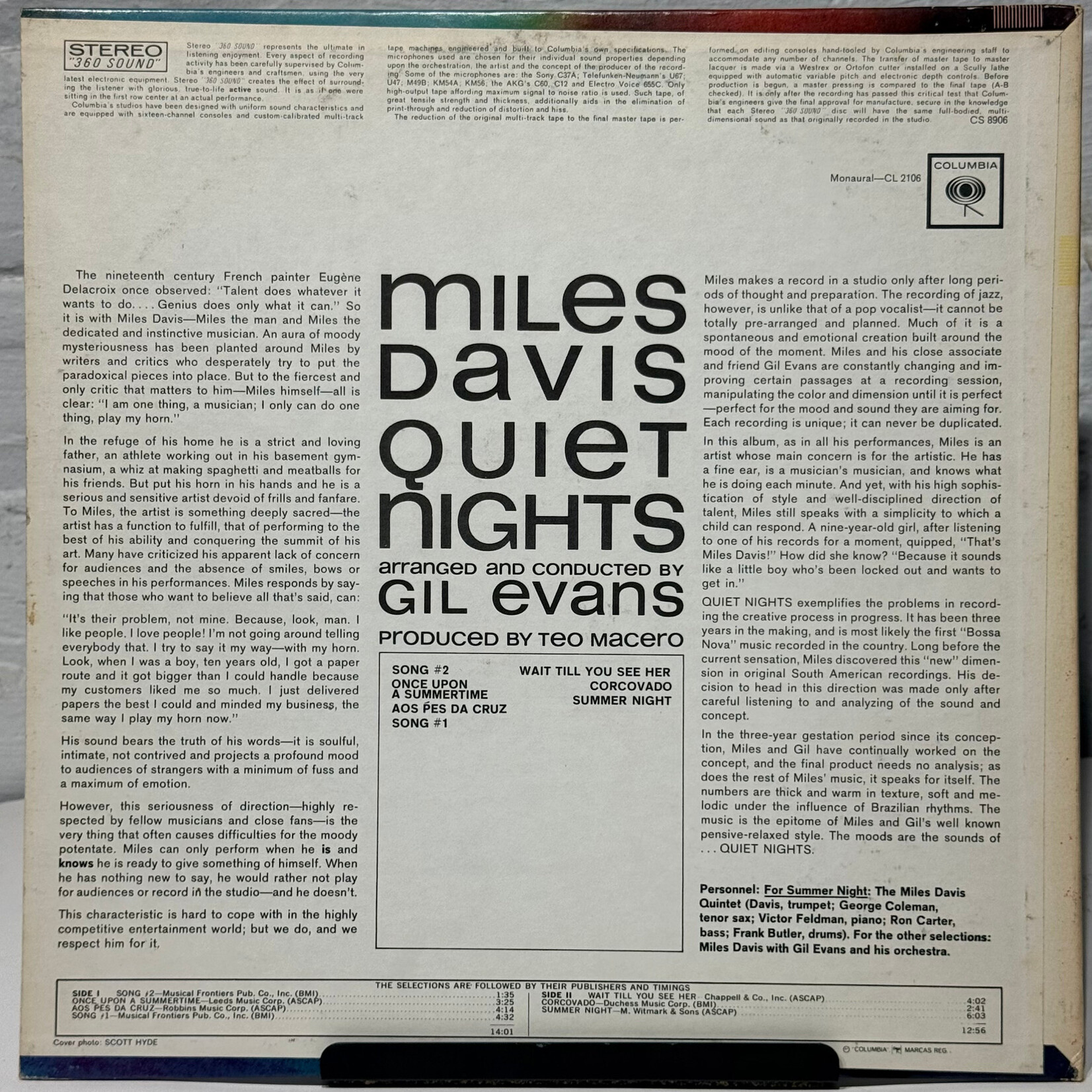 [Kollectible Vinyl] Davis, Miles: Quiet Nights (1964, Canada, VG+) [COLUMBIA]