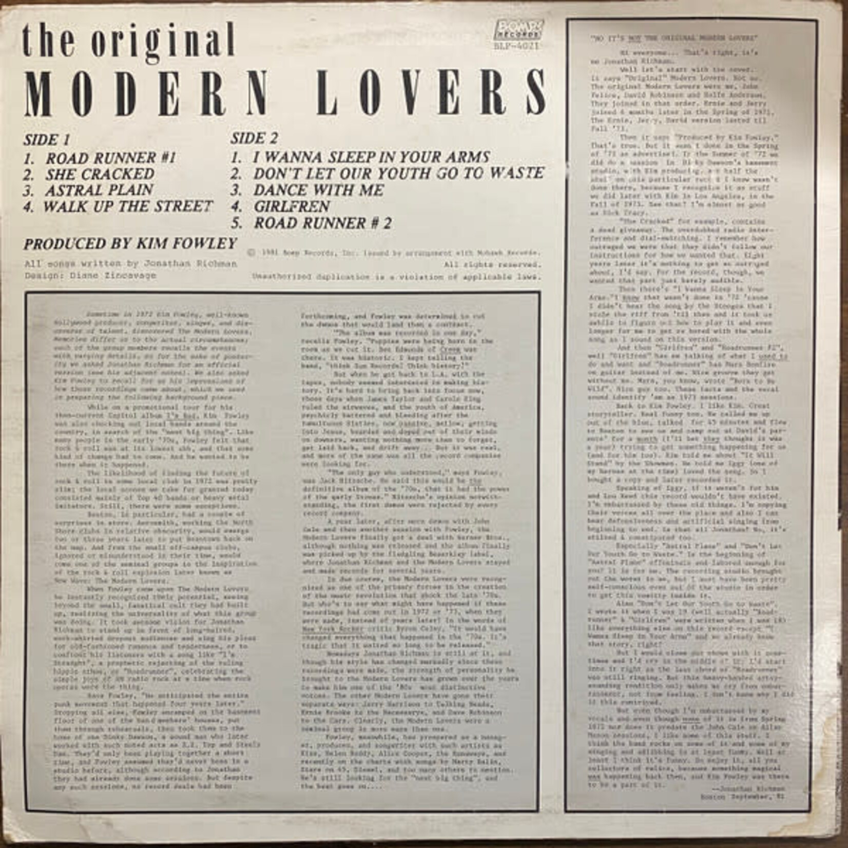 [Kollectible Vinyl] The Modern Lovers: The Original Modern Lovers (1982, USA, Sealed Vintage) [BOMP!]