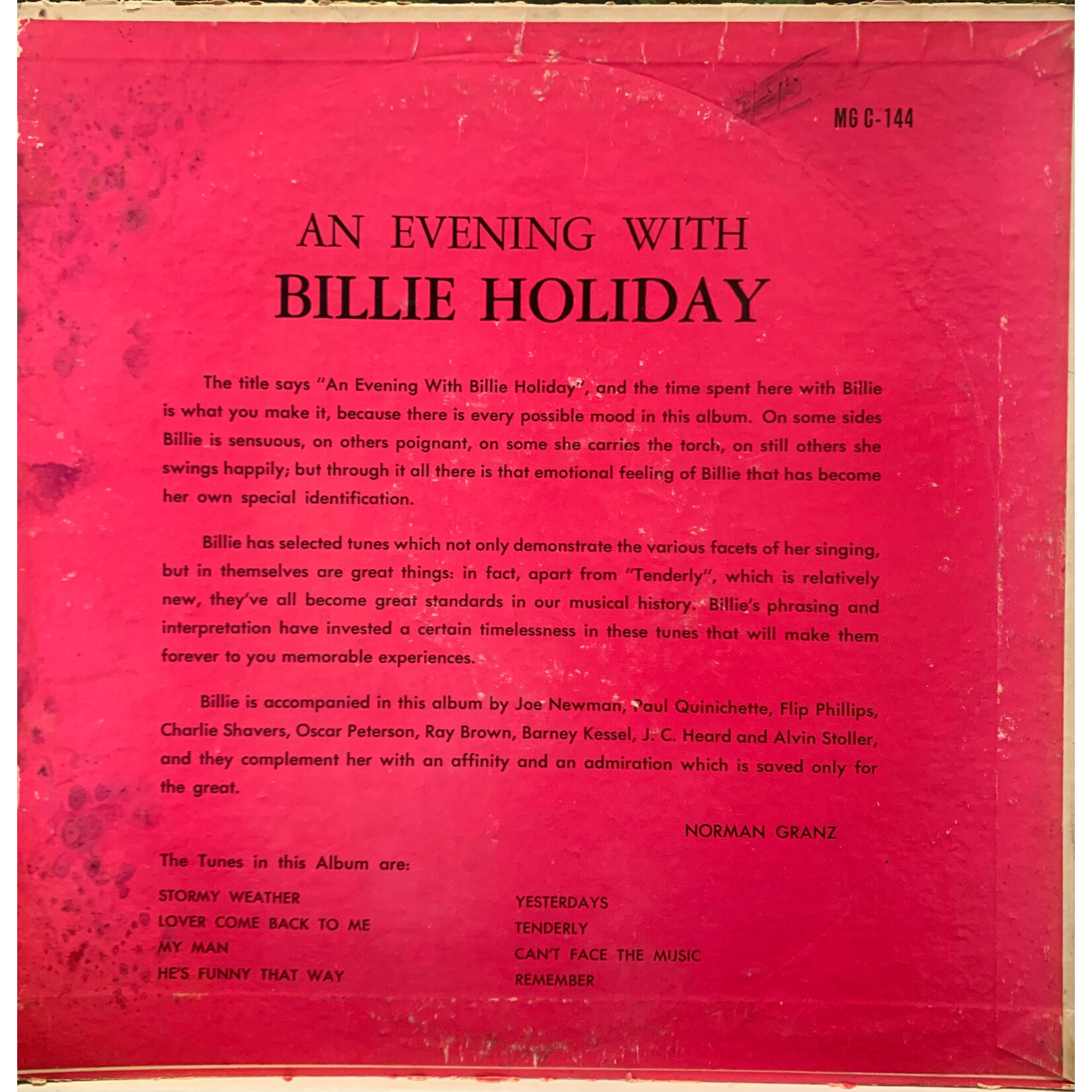 [Kollectible Vinyl] Holiday, Billie: An Evening With Billie Holiday (10" EP, 1953, USA, G) [CLEF]