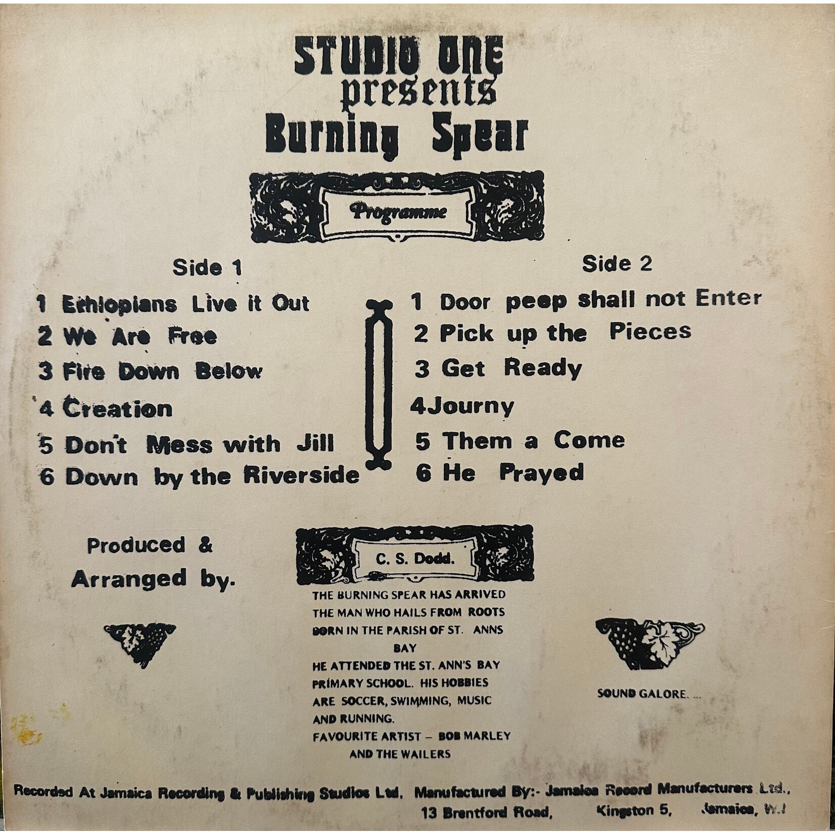 [Kollectible Vinyl] Burning Spear: Studio One Presents Burning Spear (1972, Jamaica, Silk Screen Cover, Disc VG) [COXSONE]