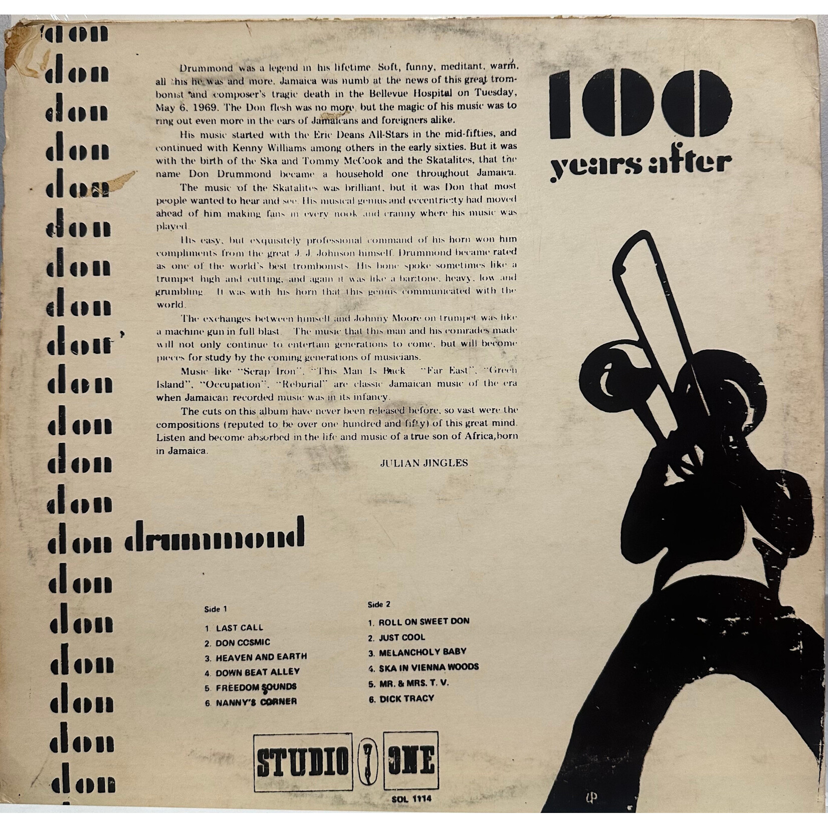 [Kollectible Vinyl] Drummond, Don: 100 Years After (1970, Jamaica, VG) [STUDIO ONE]
