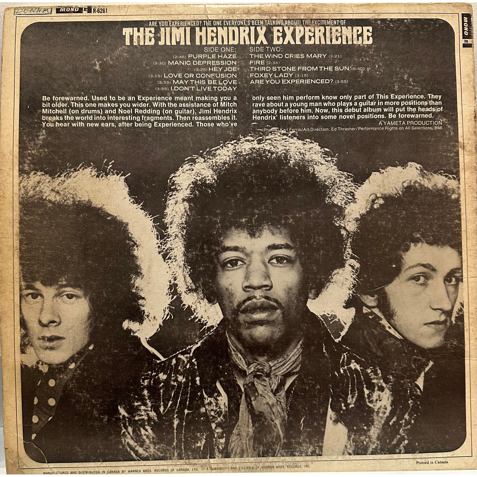 [Kollectible Vinyl] Hendrix, Jimi (Experience): Are You Experienced? (1967, Canada, G+) [REPRISE]