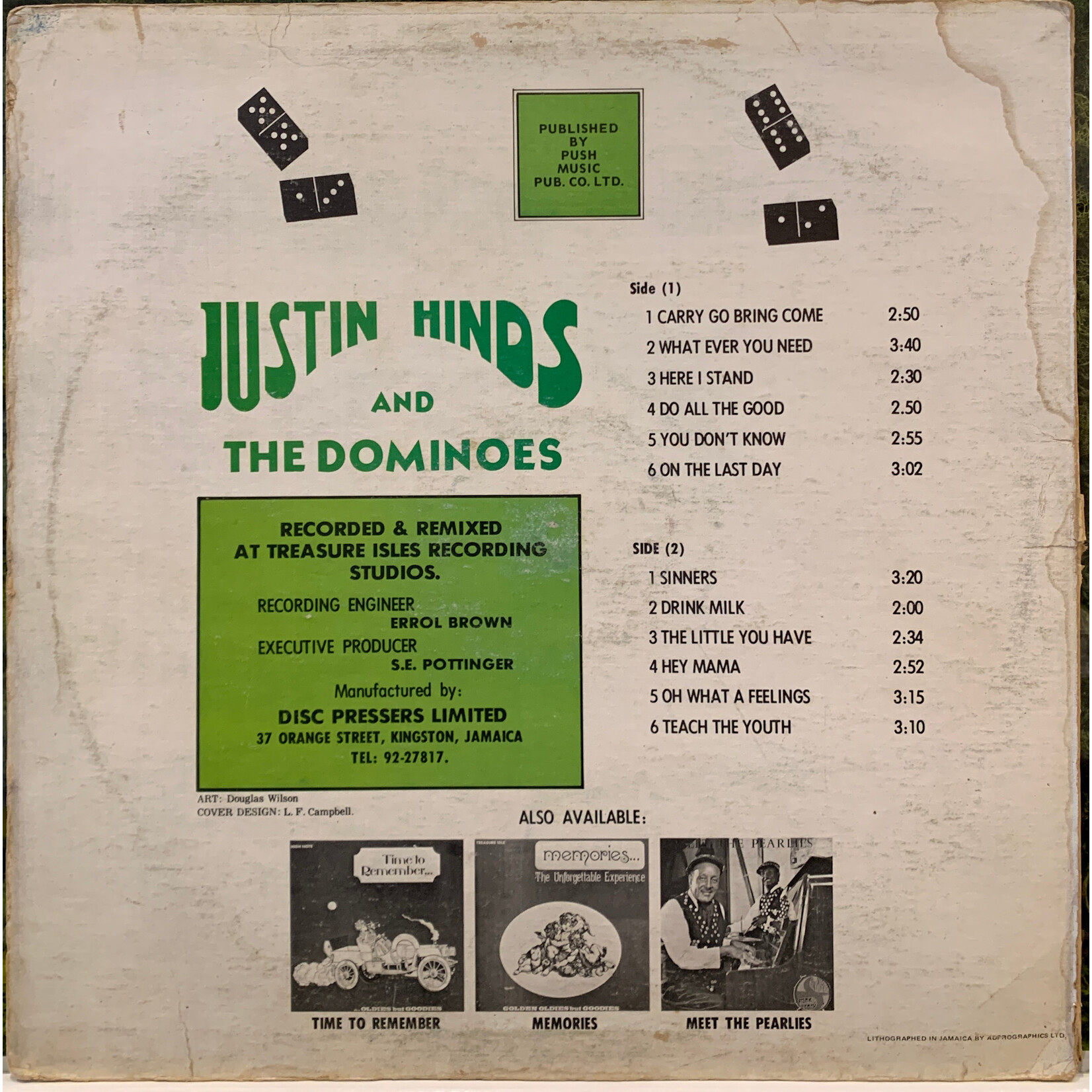 [Kollectible Vinyl] Justin Hinds And The Dominoes: From Jamaica With Reggae (1970, Jamaica, Presser Disc, VG) [HIGH NOTE]