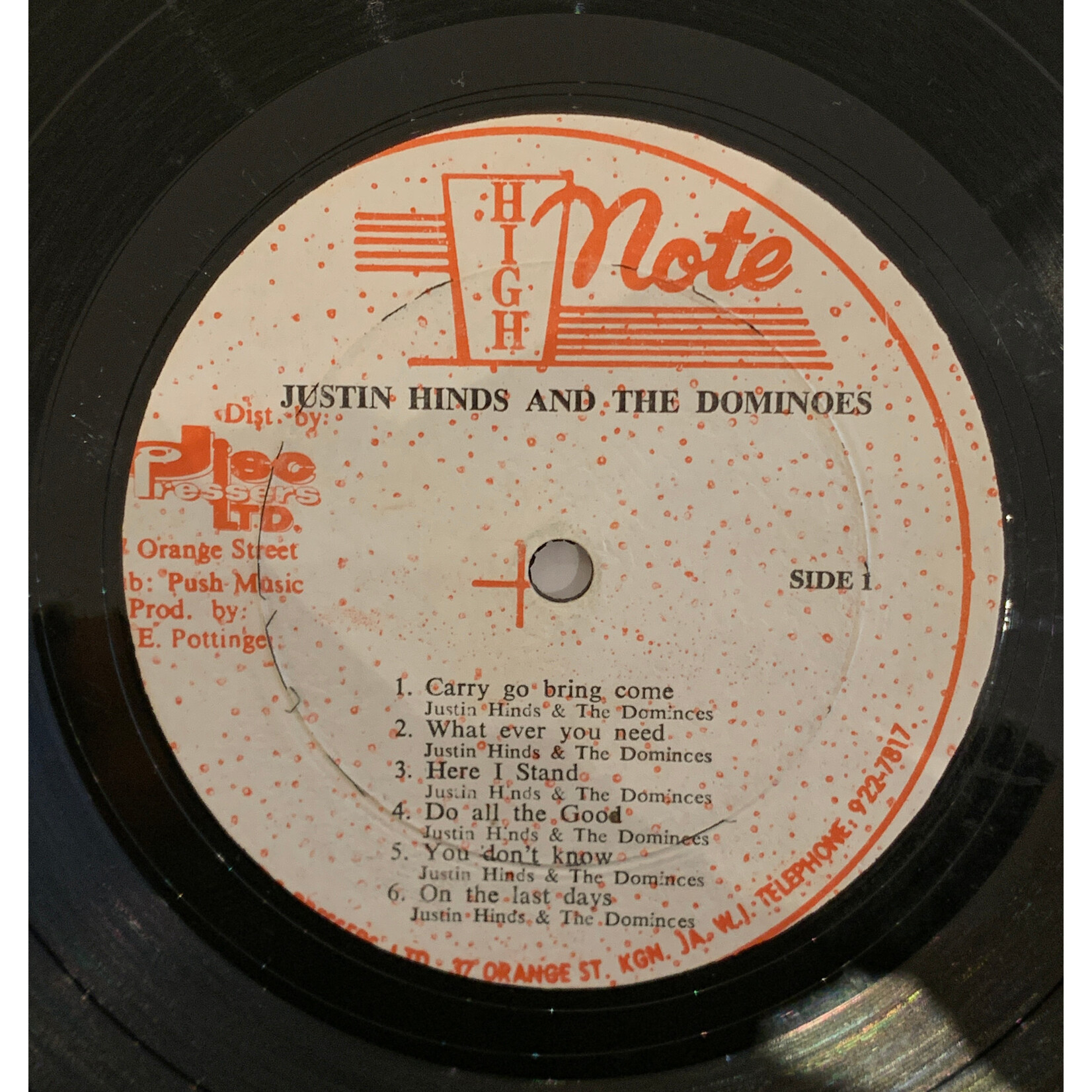 [Kollectible Vinyl] Justin Hinds And The Dominoes: From Jamaica With Reggae (1970, Jamaica, Presser Disc, VG) [HIGH NOTE]