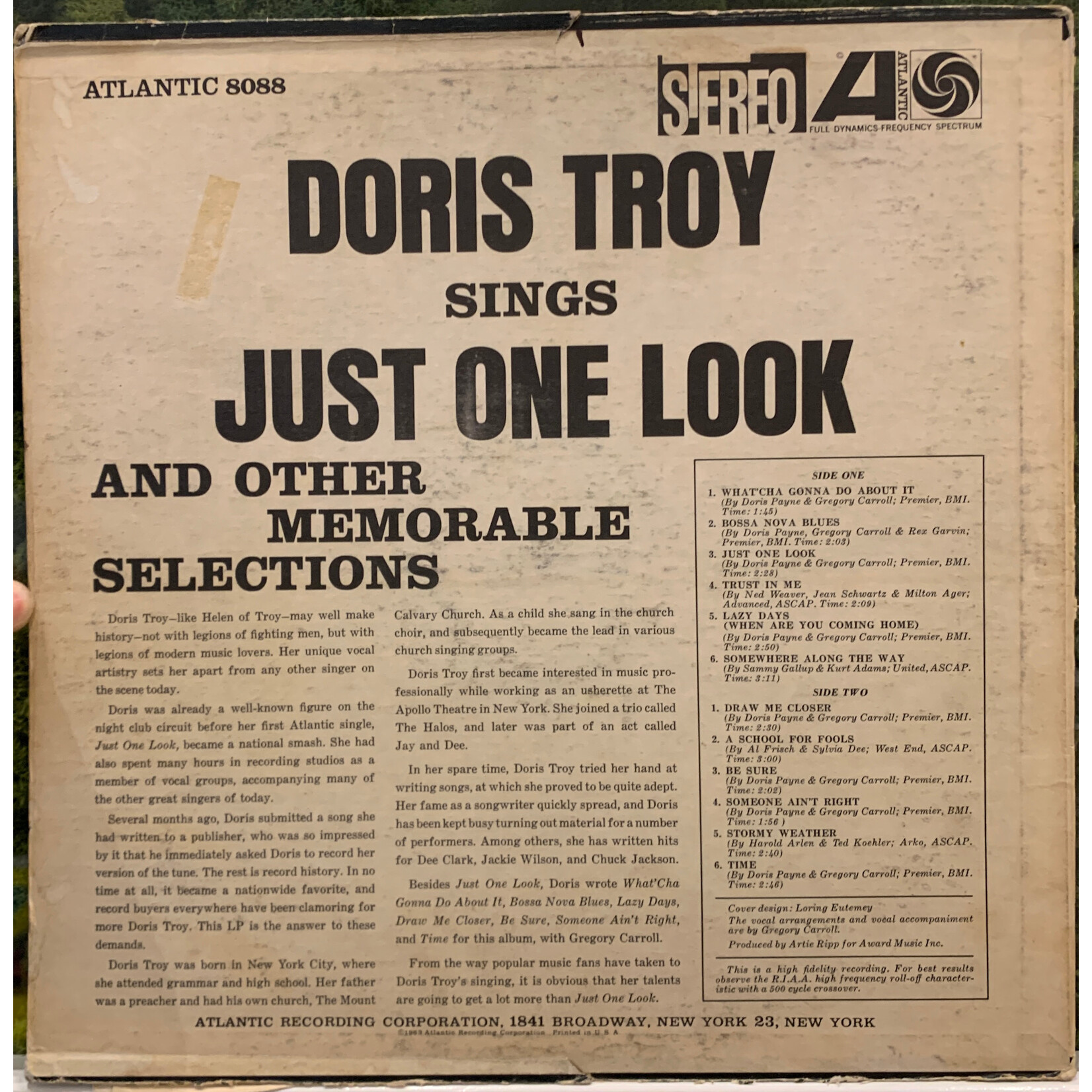 [Kollectible Vinyl] Troy, Doris: Just One Look & Other Memorable Selections (1970, Jamaica, VG) [ATLANTIC]