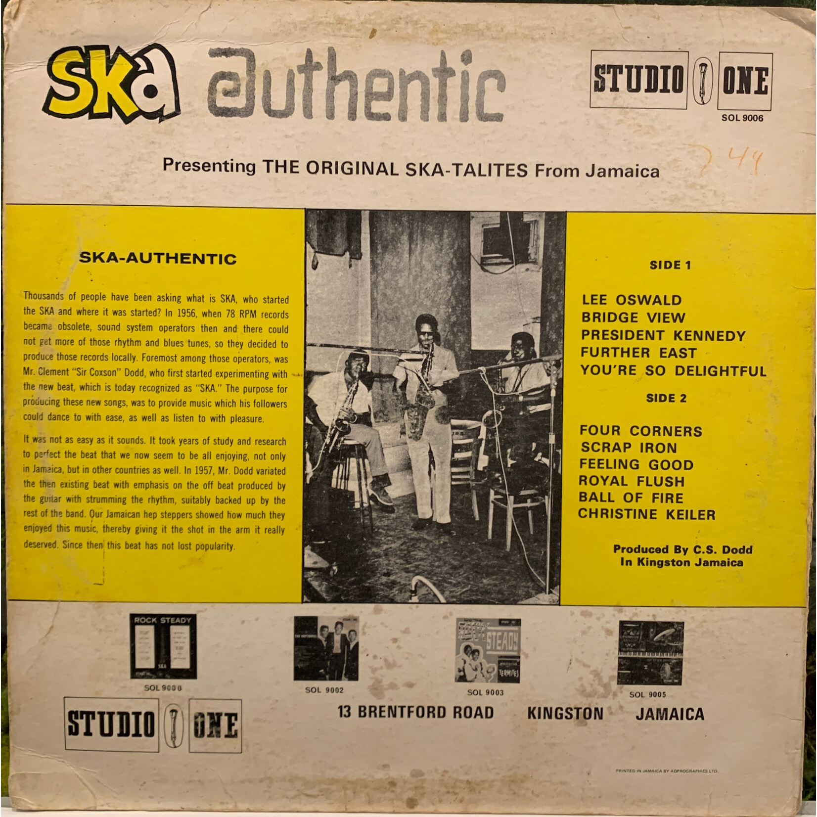 [Kollectible Vinyl] Original Skatalites: Ska Authentic (1973, Jamaica, VG) [STUDIO ONE]