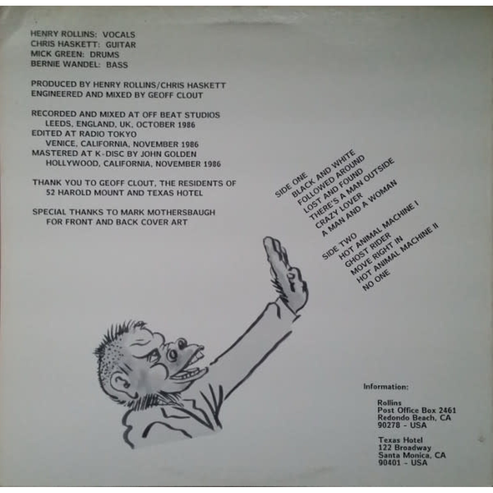 [Kollectible Vinyl] Rollins, Henry: Hot Animal Machine (1987, USA, w/ Insert, VG+) [TEXAS HOTEL]