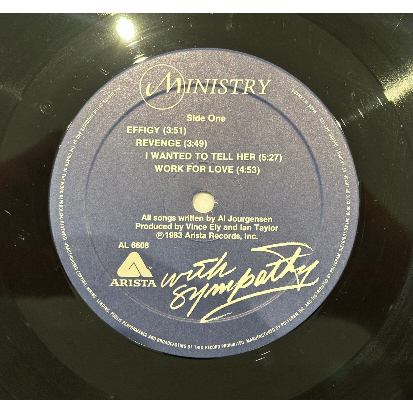 [Kollectible Vinyl] Ministry: With Sympathy (1983, Canada, VG+) [ARISTA]