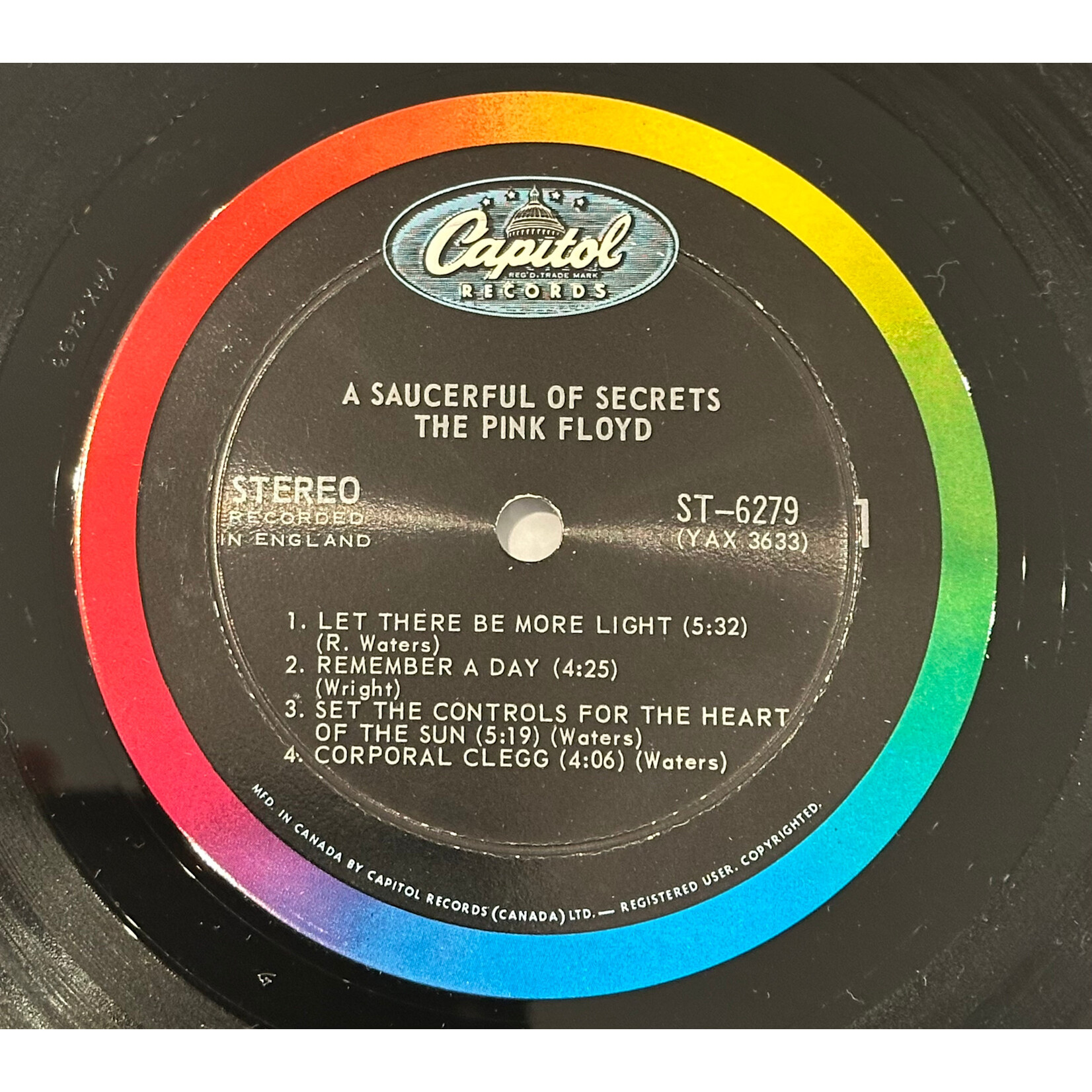 [Kollectible Vinyl] Pink Floyd: A Saucerful Of Secrets (1968, Canada, Capitol 6000, Rainbow, Disc EX) [CAPITOL]