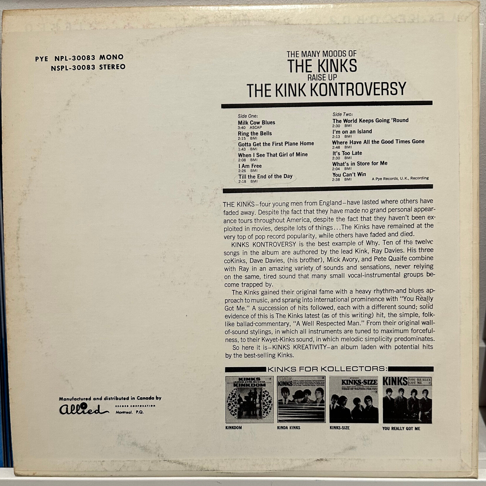 [Kollectible Vinyl] Kinks: The Kink Kontroversy (1966, Canada, VG+) [PYE]