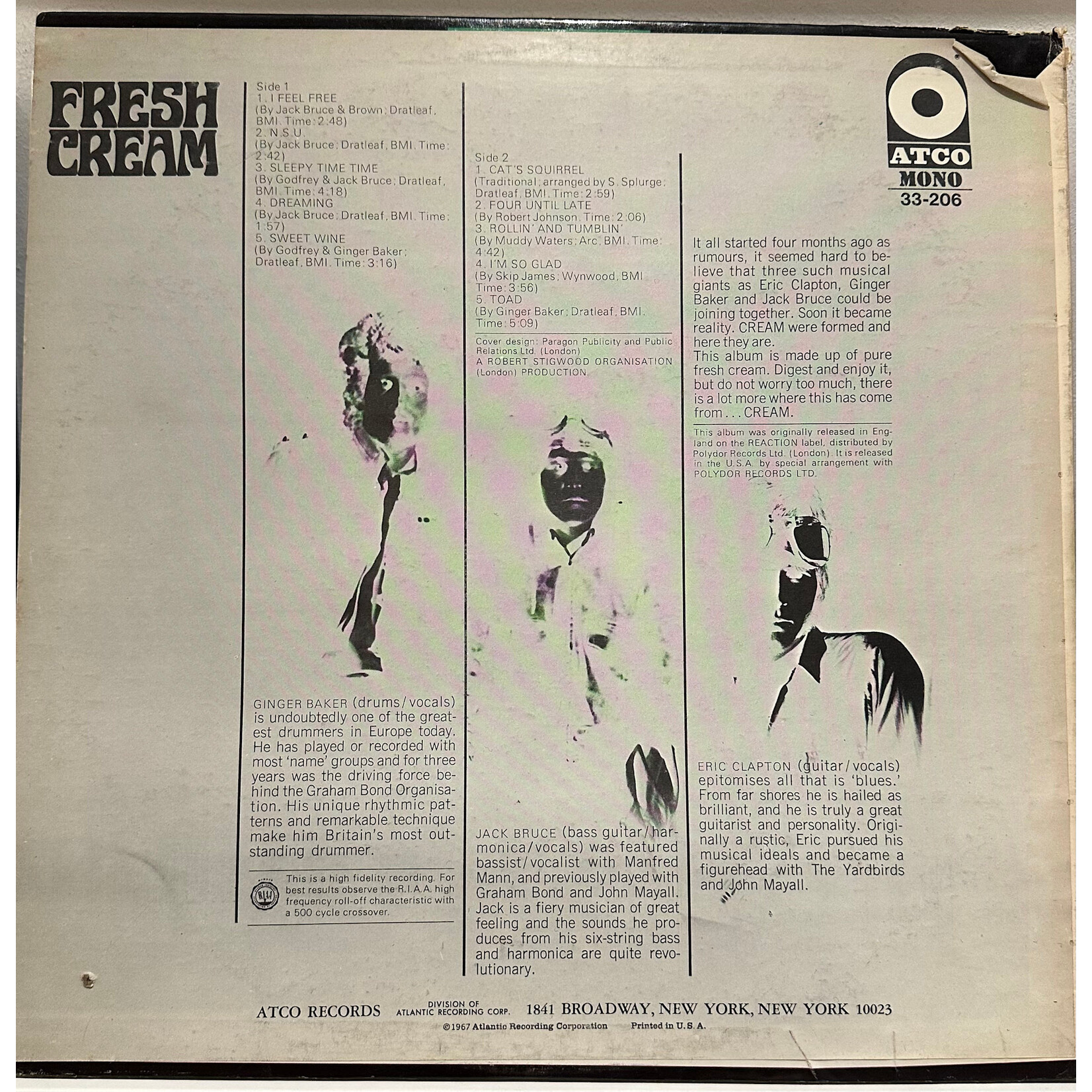 [Kollectible Vinyl] Cream: Fresh Cream (1967, USA, Mono, VG+) [ATCO]