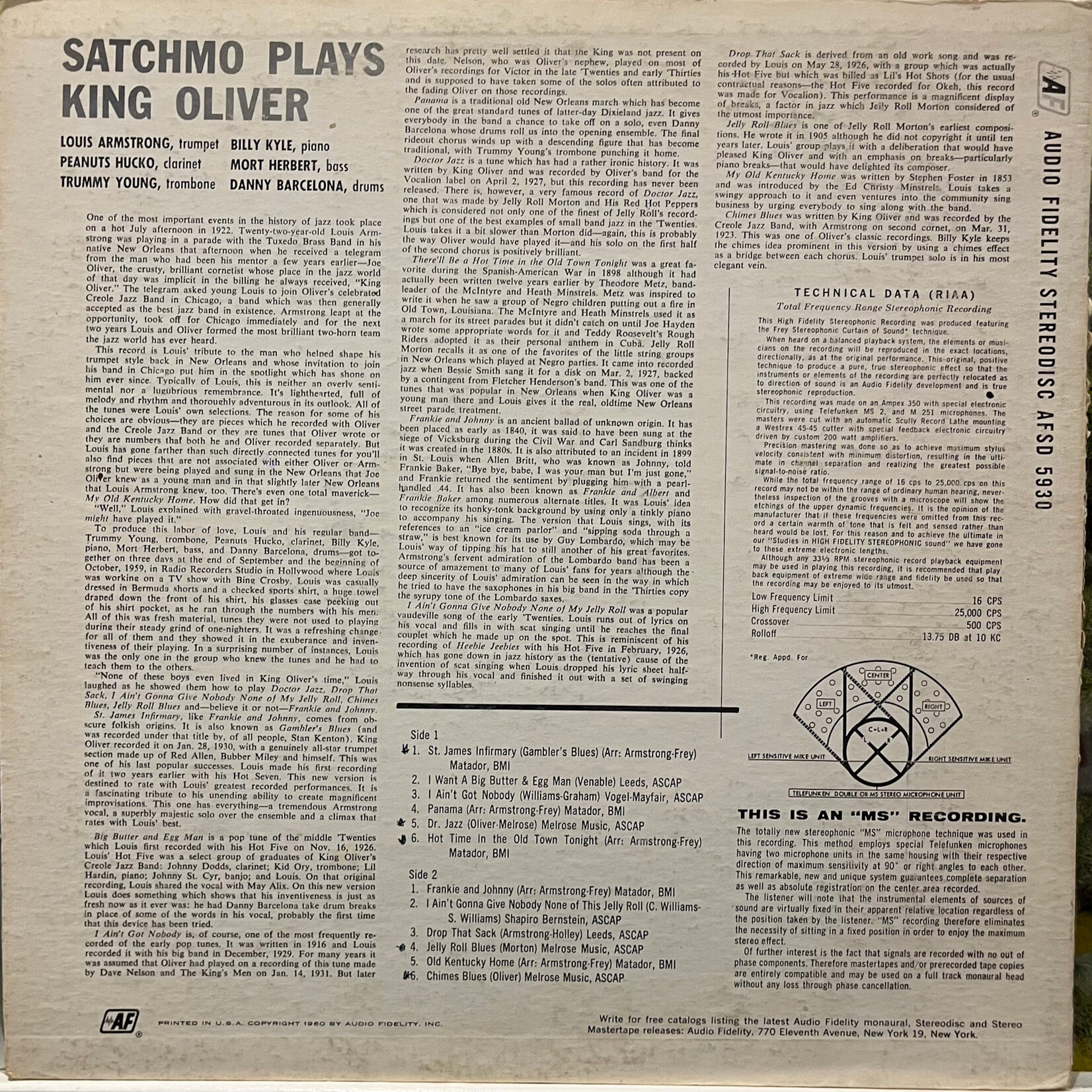 [Kollectible Vinyl] Armstrong, Louis & His Orchestra: Satchmo Plays King Oliver (1960, USA, VG) [AUDIO FIDELITY]