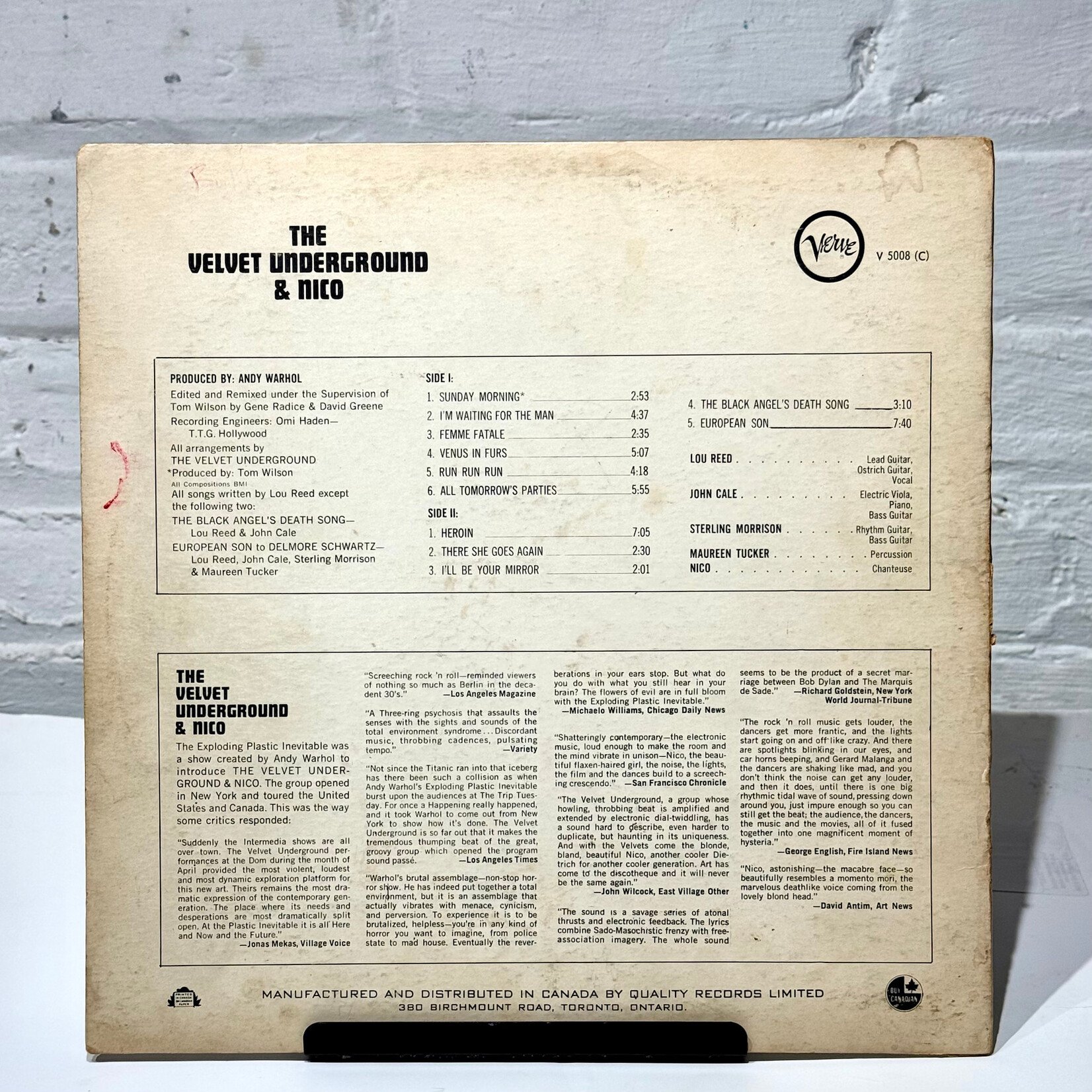 [Nick's Disk Pics] Velvet Underground & Nico: The Velvet Underground & Nico (1967, Canada, Withdrawn Cover, Mono, VG) [VERVE]