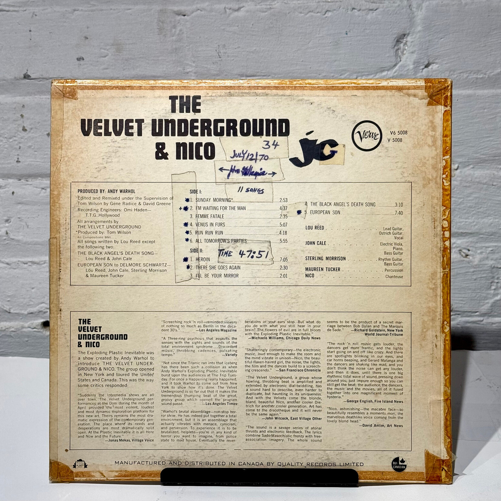 [Nick's Disk Pics] Velvet Underground & Nico: The Velvet Underground & Nico (1967, Canada, Withdrawn Cover, Stereo, VG) [VERVE]