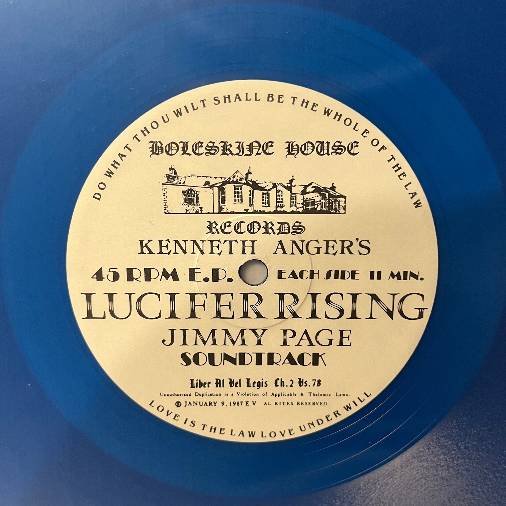 [Kollectible Vinyl] Page, Jimmy: Kenneth Anger's Lucifer Rising (1987, USA, Unofficial, 12" EP, w/ Insert, Blue Wax, Ex) [BOLESKINE HOUSE]