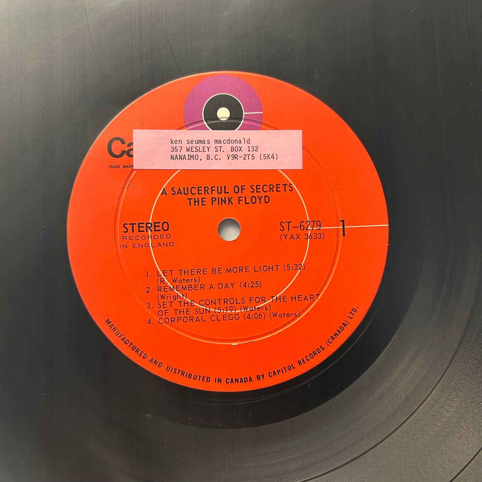 [Kollectible Vinyl] Pink Floyd: A Saucerful Of Secrets (1972, Canada, VG) [CAPITOL]