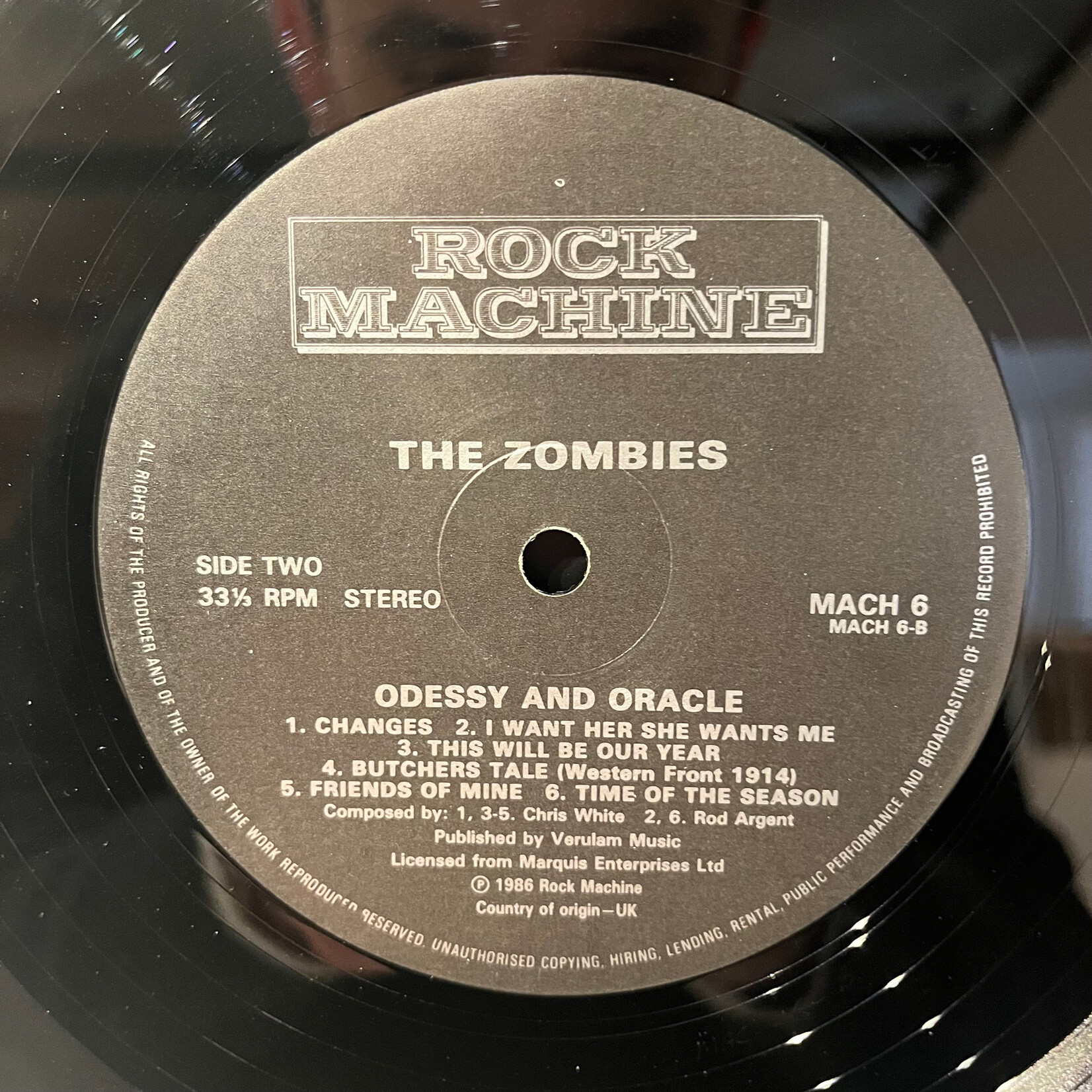 [Nick's Disk Pics] Zombies: Odessey & Oracle (1986, UK, Alternative Cover, Disc VG+) [ROCK MACHINE]