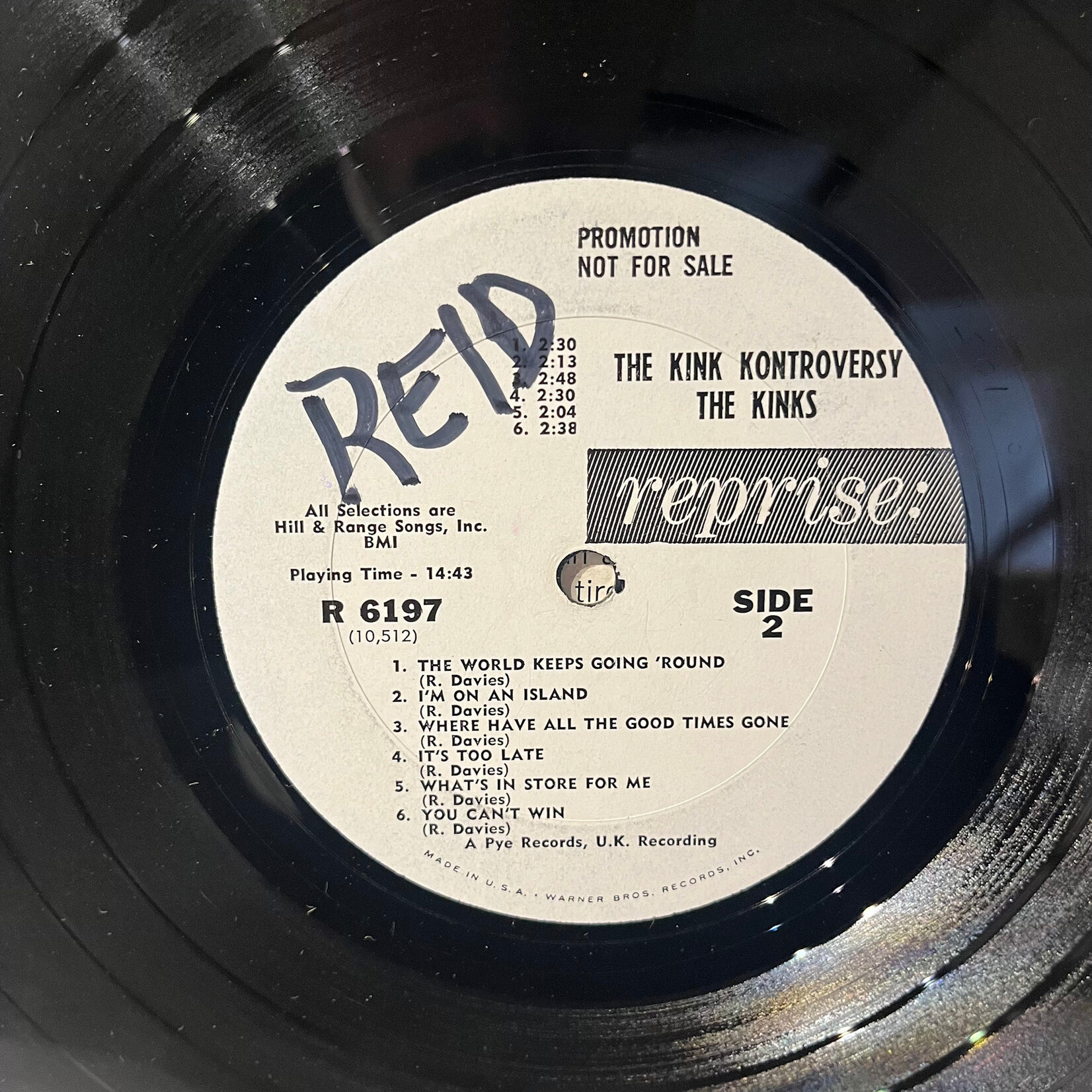 [Nick's Disk Pics] Kinks: The Kink Kontroversy (1966, USA, Mono, White Label Promo, VG) [REPRISE]