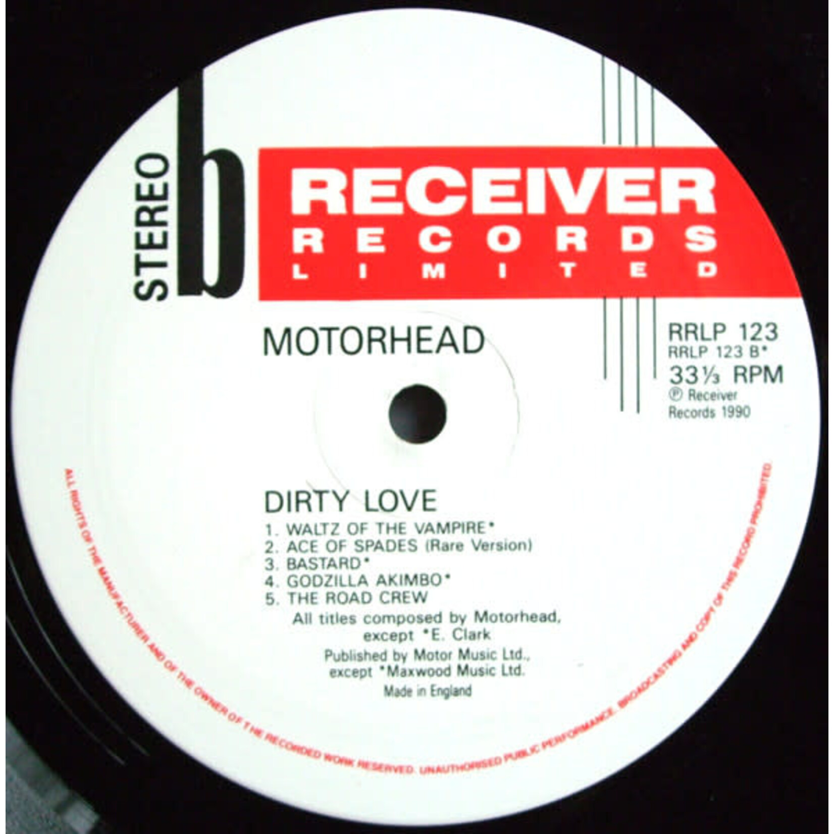 [Kollectible Vinyl] Motorhead: Dirty Love (1989, UK, Rehearsal Material, Disc VG+) [RECEIVER]