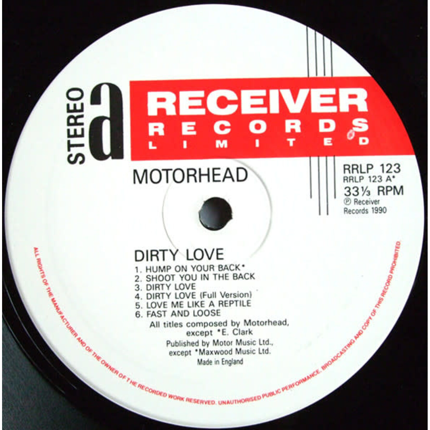 [Kollectible Vinyl] Motorhead: Dirty Love (1989, UK, Rehearsal Material, Disc VG+) [RECEIVER]