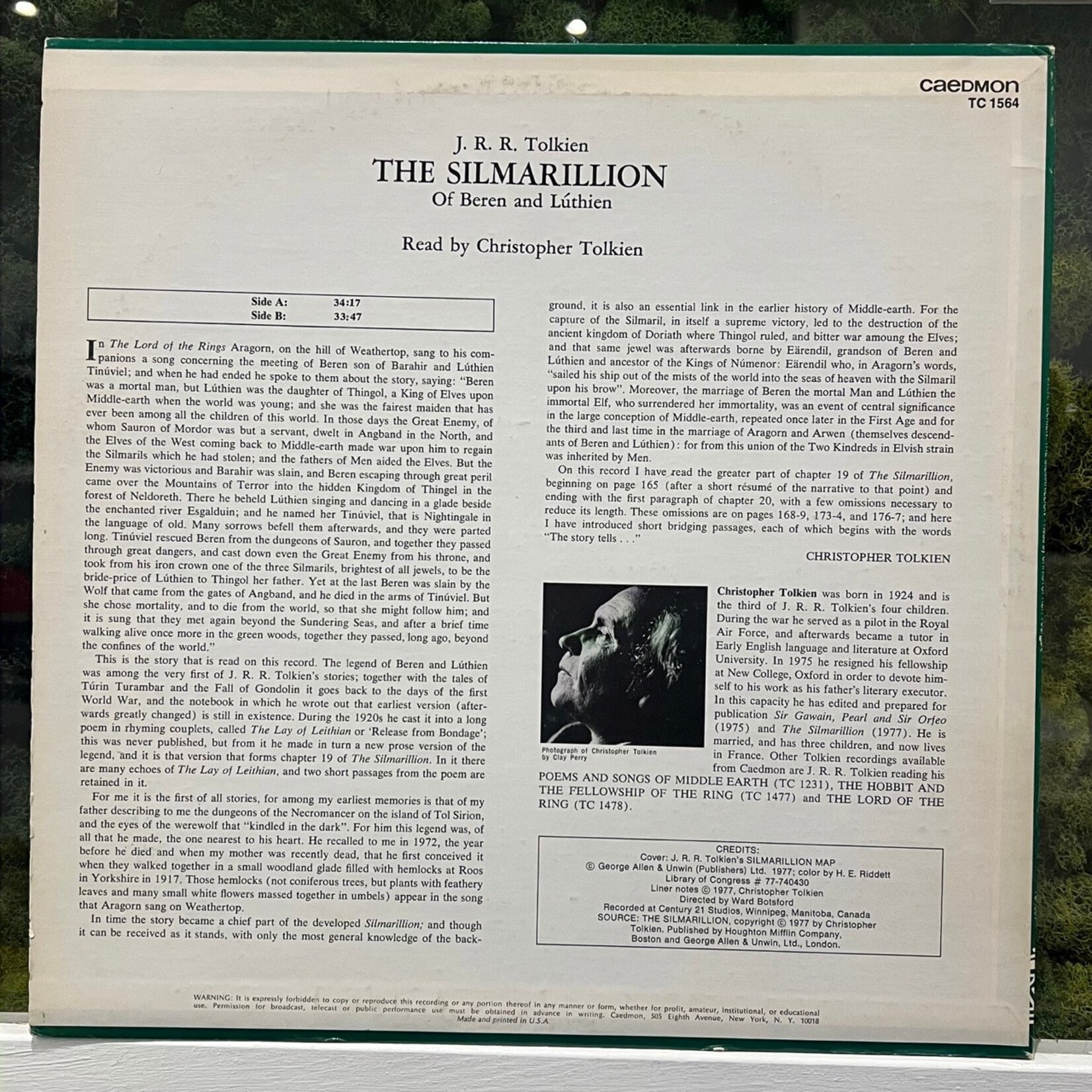 [Kollectible Vinyl] Tolkien, J.R.R: The Silmarillion Of Beren And Luthien Read By Christopher Tolkien (1977, USA, VG+) [CAEDMON]