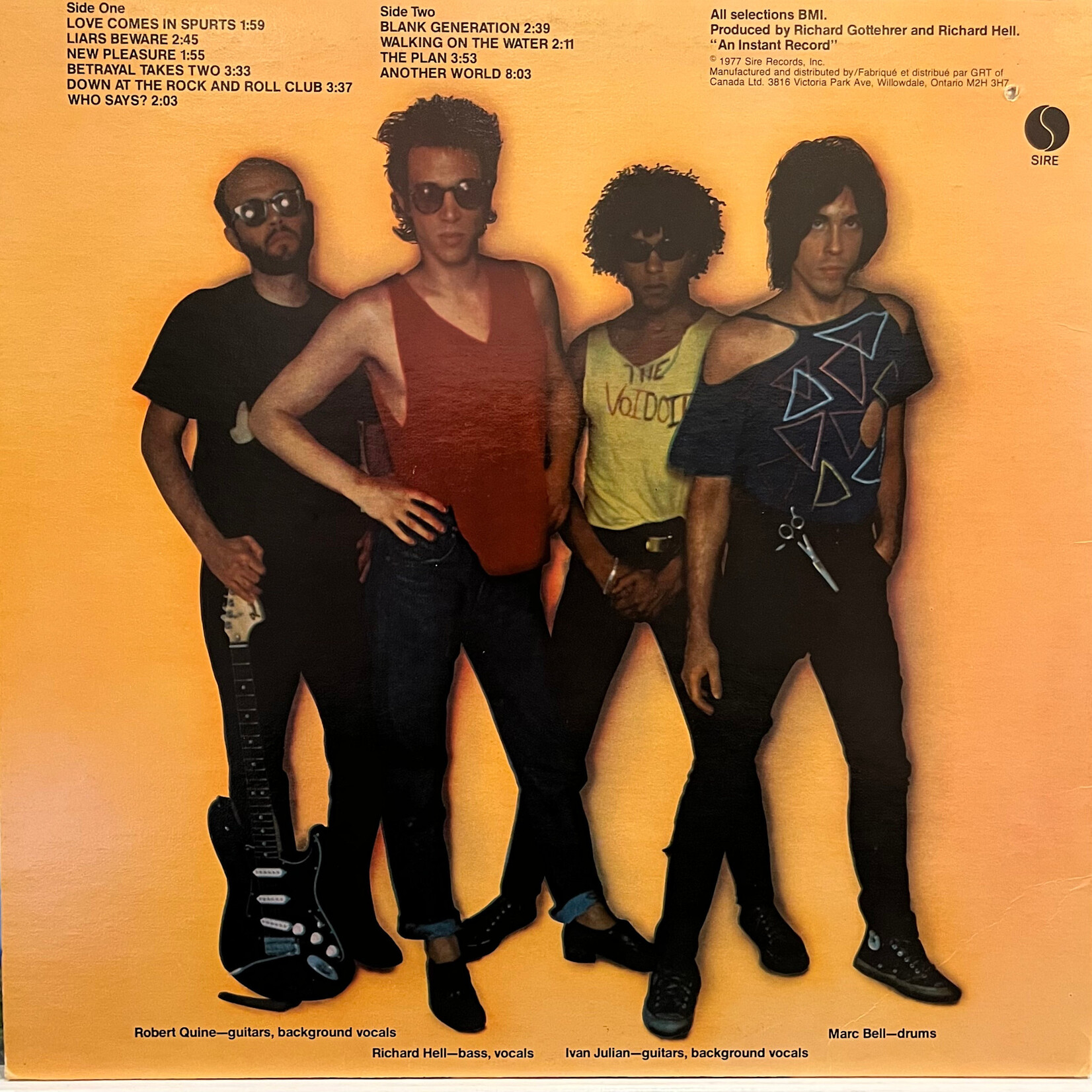 [Kollectible Vinyl] Richard Hell & The Voidoids: Blank Generation (1977, Canada, VG+) [SIRE]