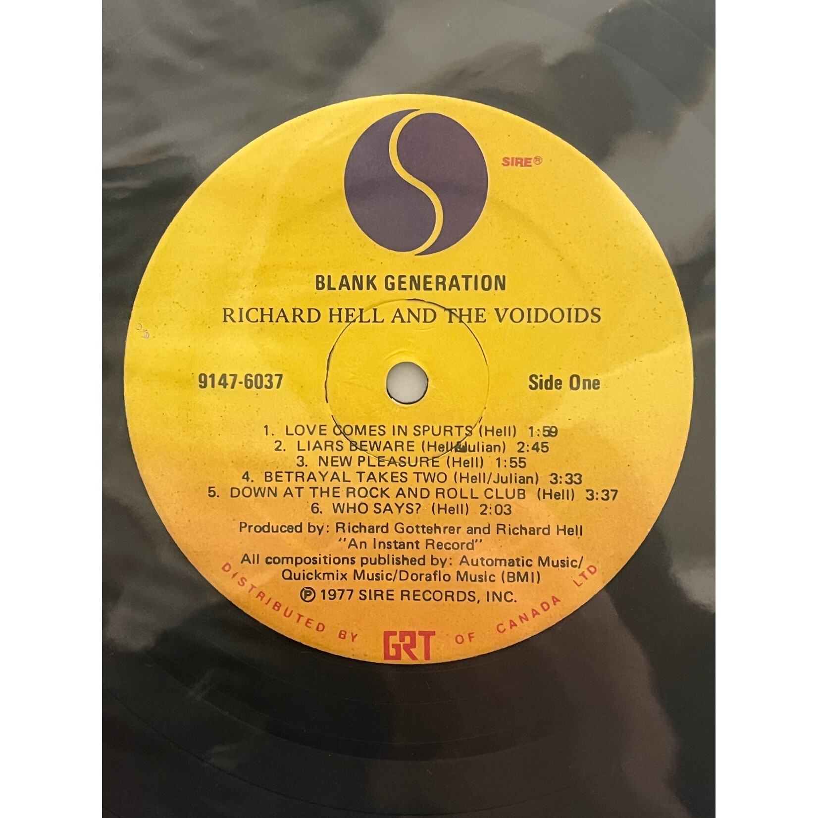 [Kollectible Vinyl] Richard Hell & The Voidoids: Blank Generation (1977, Canada, VG+) [SIRE]