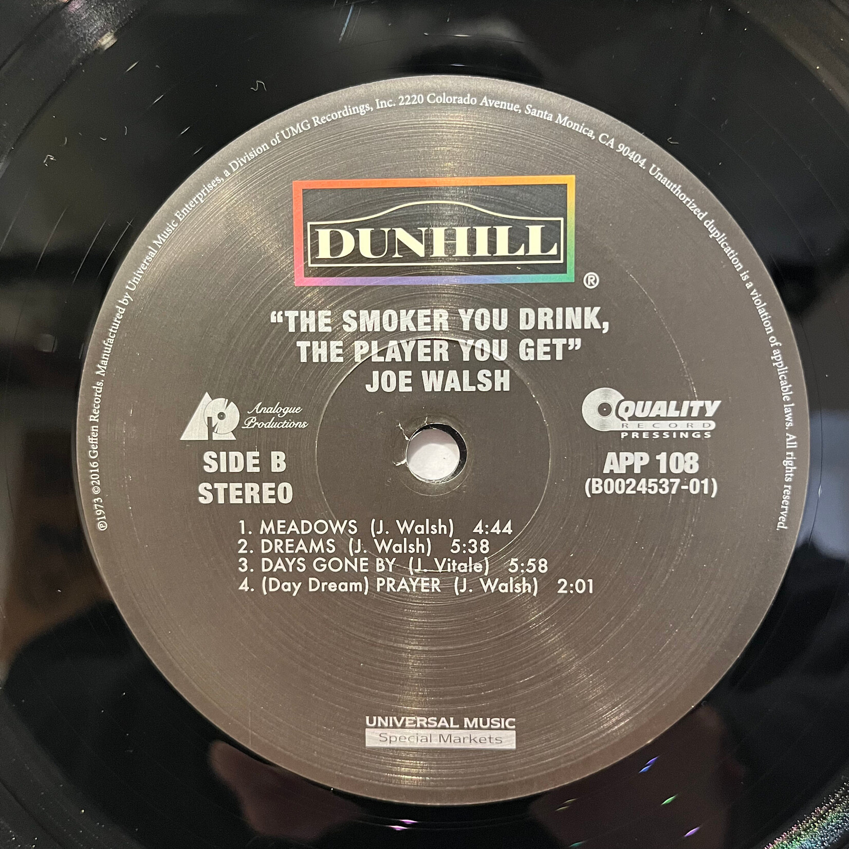 [Kollectible Vinyl] Walsh, Joe: The Smoker You Drink, The Player You Get (Limited Ed. 200g, 2017, USA, Ex) [DUNHILL]