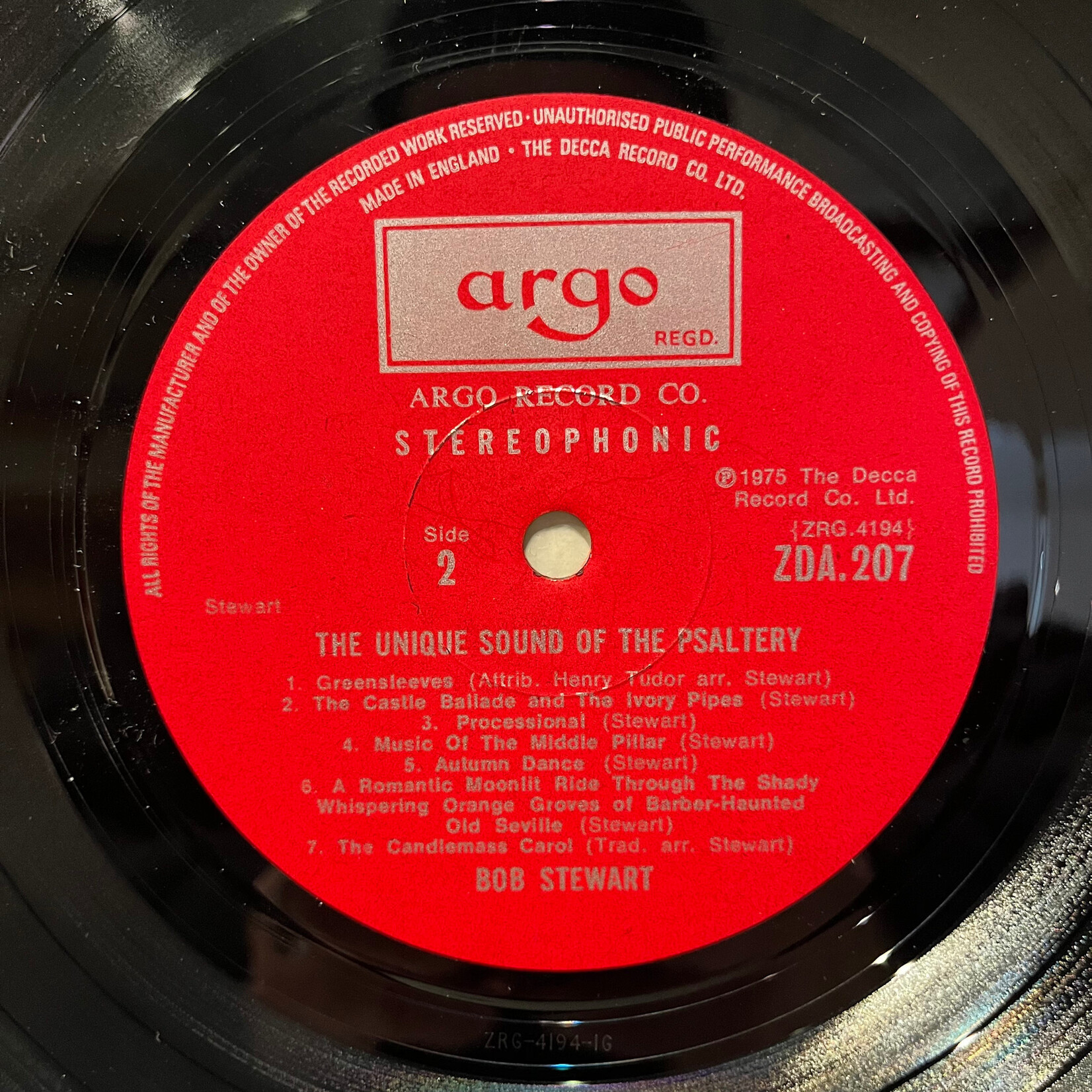 [Kollectible Vinyl] Stewart, Bob: The Unique Sound Of The Psaltery (1975, UK, Ex) [ARGO]