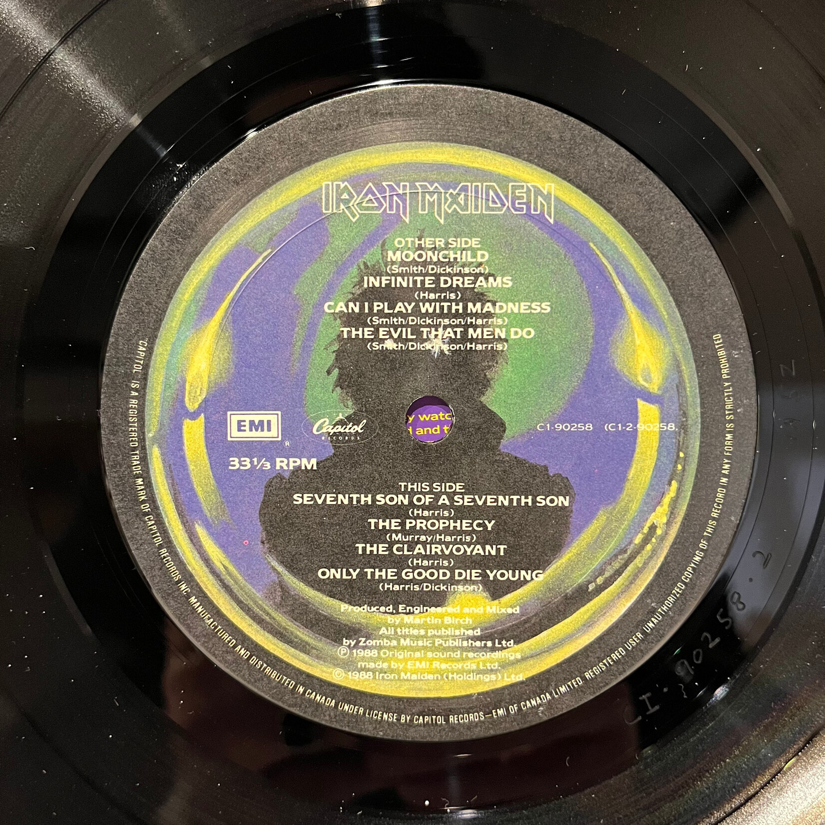 [Nick's Disk Pics] Iron Maiden: Seventh Son Of A Seventh Son (w/insert, 1988, Canada, VG+) [EMI]