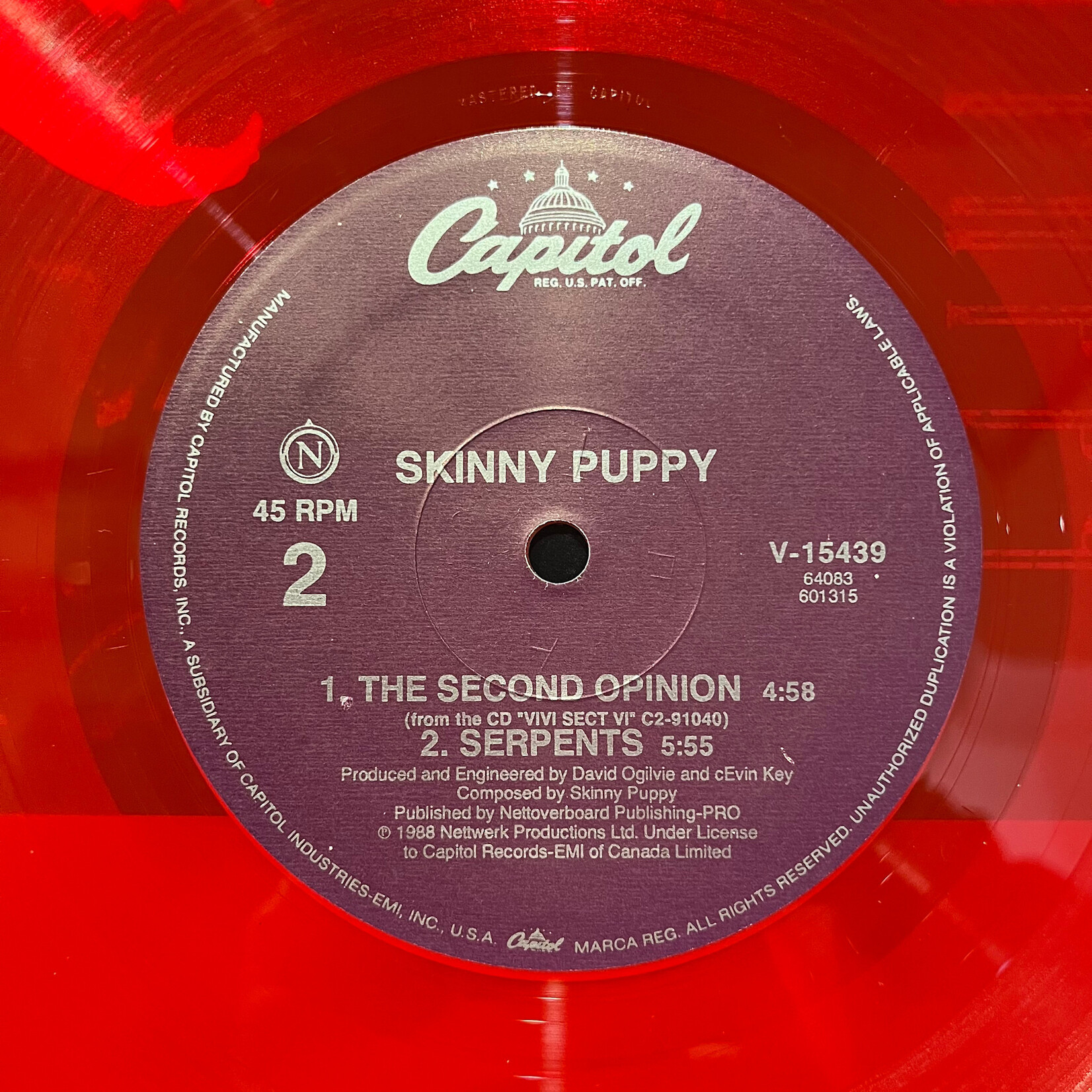 [Kollectible Vinyl] Skinny Puppy: Testure (Clear Red Vinyl, 12" EP, 1989, USA, VG) [CAPITOL]