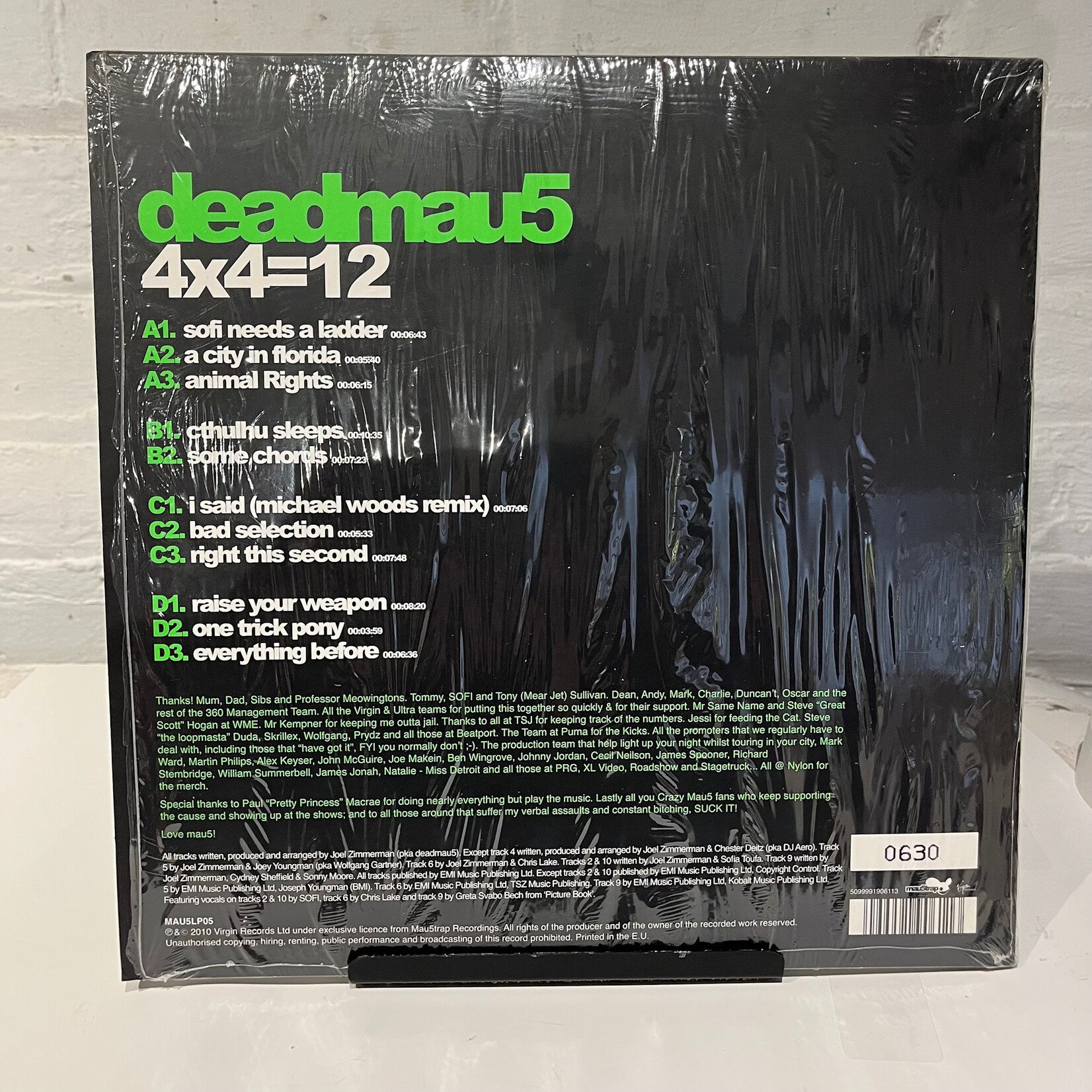 [Kollectible Vinyl] DeadMau5: 4x4=12 (Red + Green Translucent Vinyl, 2010, #'d, Europe, VG+) [VIRGIN]
