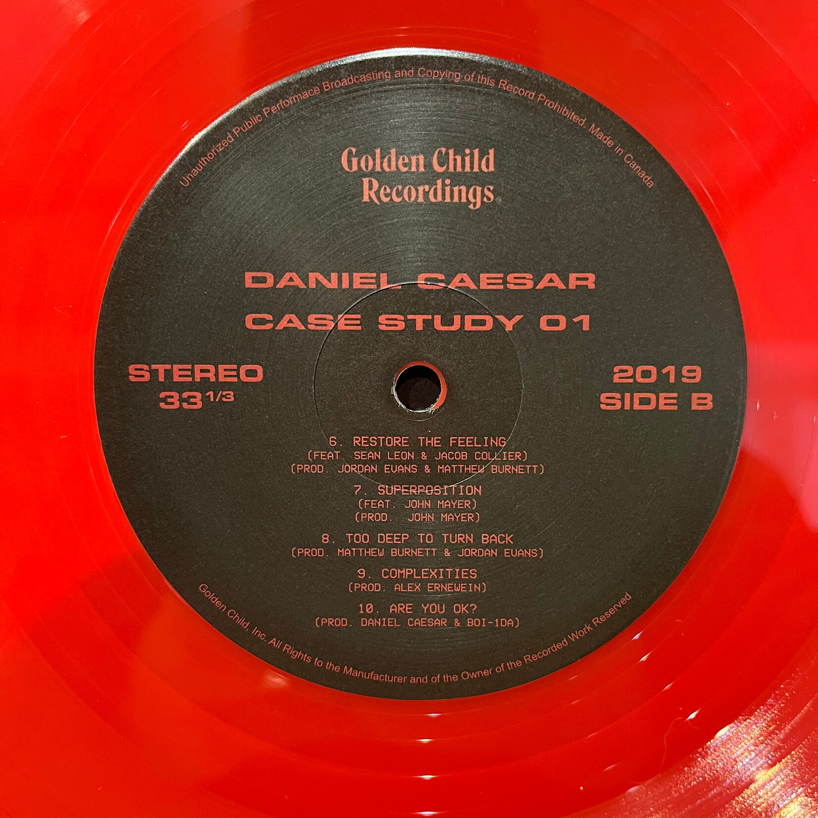 [Kollectible Vinyl] Caesar, Daniel: Case Study 01 (Translucent Red Vinyl, 2019, Canada, VG+) [GOLDEN CHILD]