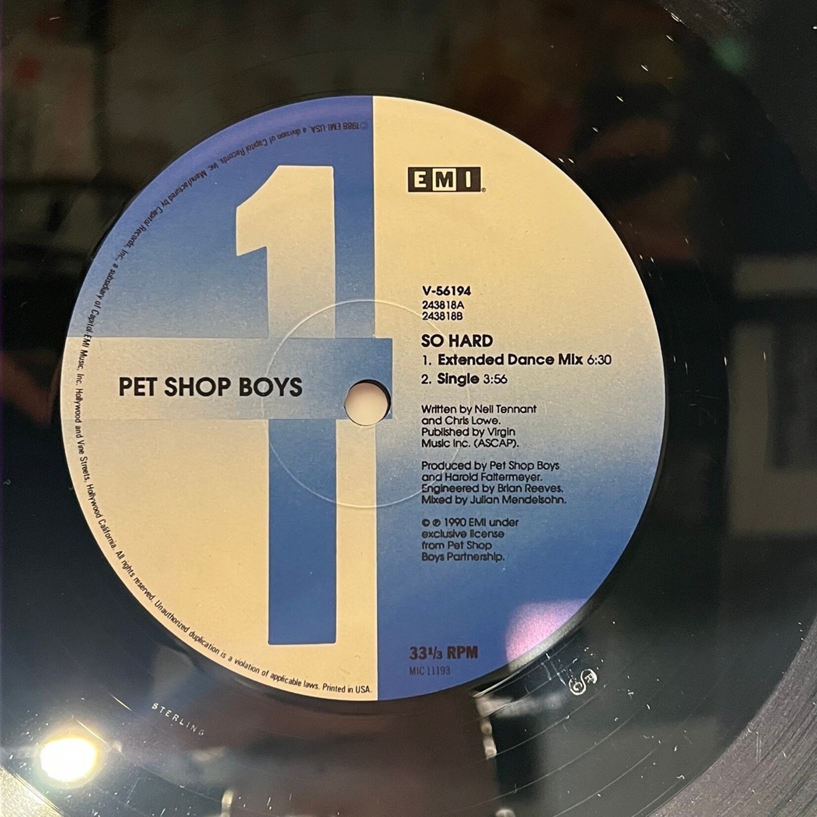 [Nick's Disk Pics] Pet Shop Boys: So Hard (1990, USA, 12" EP, VG+) [EMI]