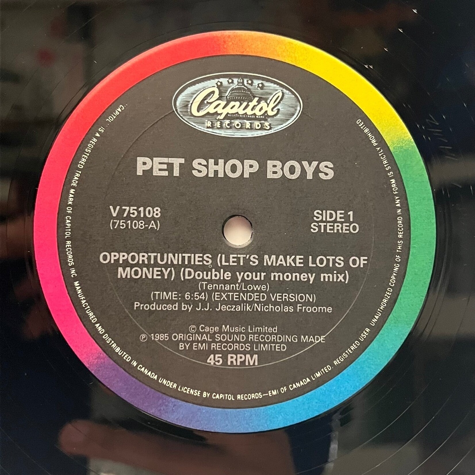 [Nick's Disk Pics] Pet Shop Boys: Opportunities (Let's Make Lots of Money) (1985, CANADA, 12", VG+) [CAPITOL]