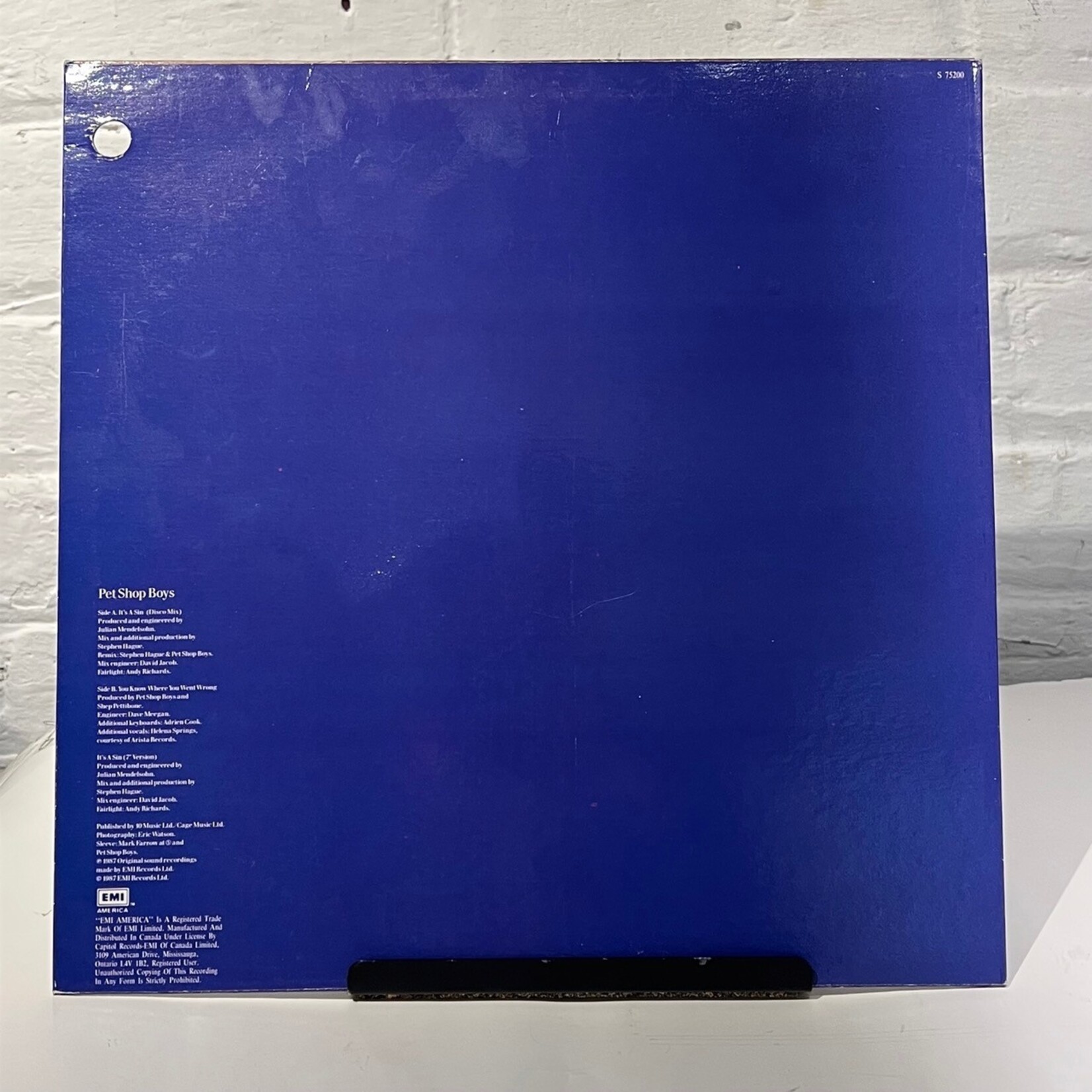 [Nick's Disk Pics] Pet Shop Boys: It's a Sin / You know Where You Went Wrong (1987, CANADA, 12" rpm, VG+)[EMI]